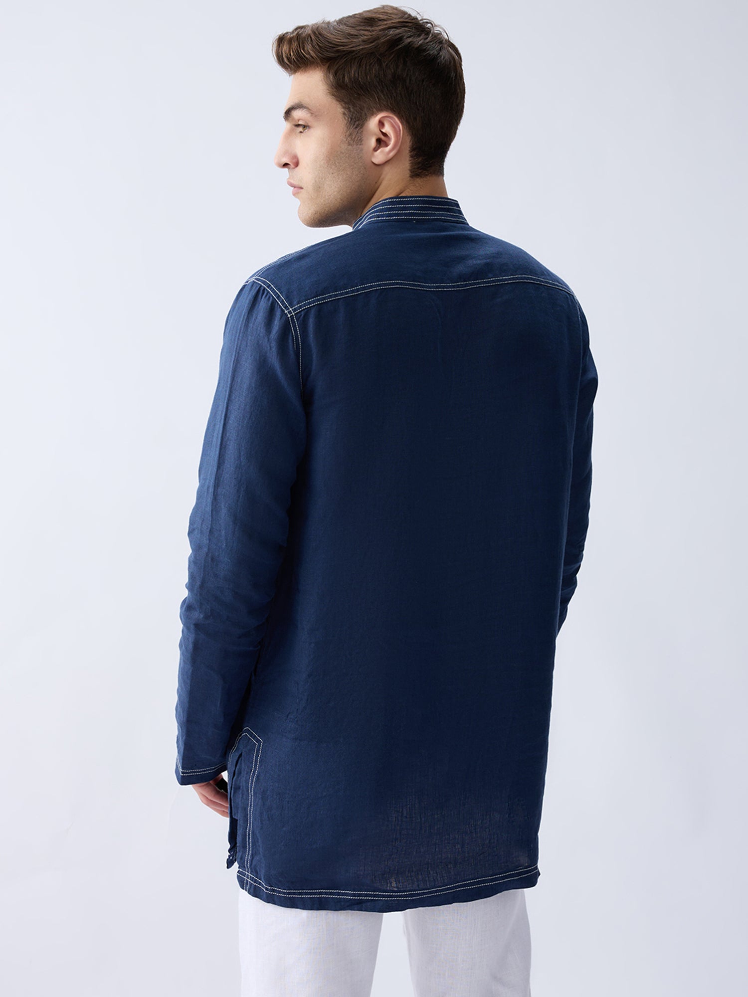 Mriga Navy | 100% Pure Linen Mid-Length Kurta