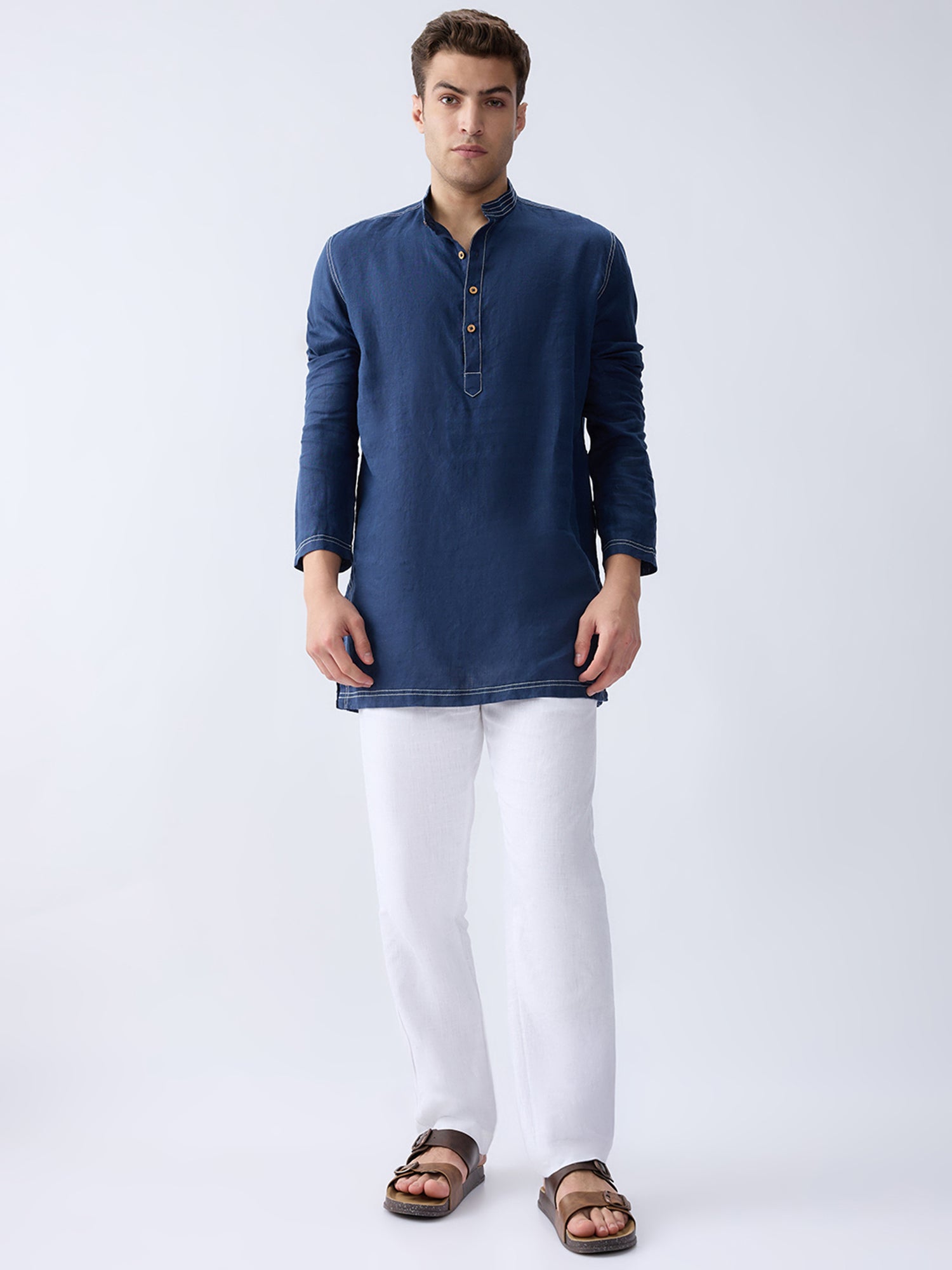Mriga Navy | 100% Pure Linen Mid-Length Kurta