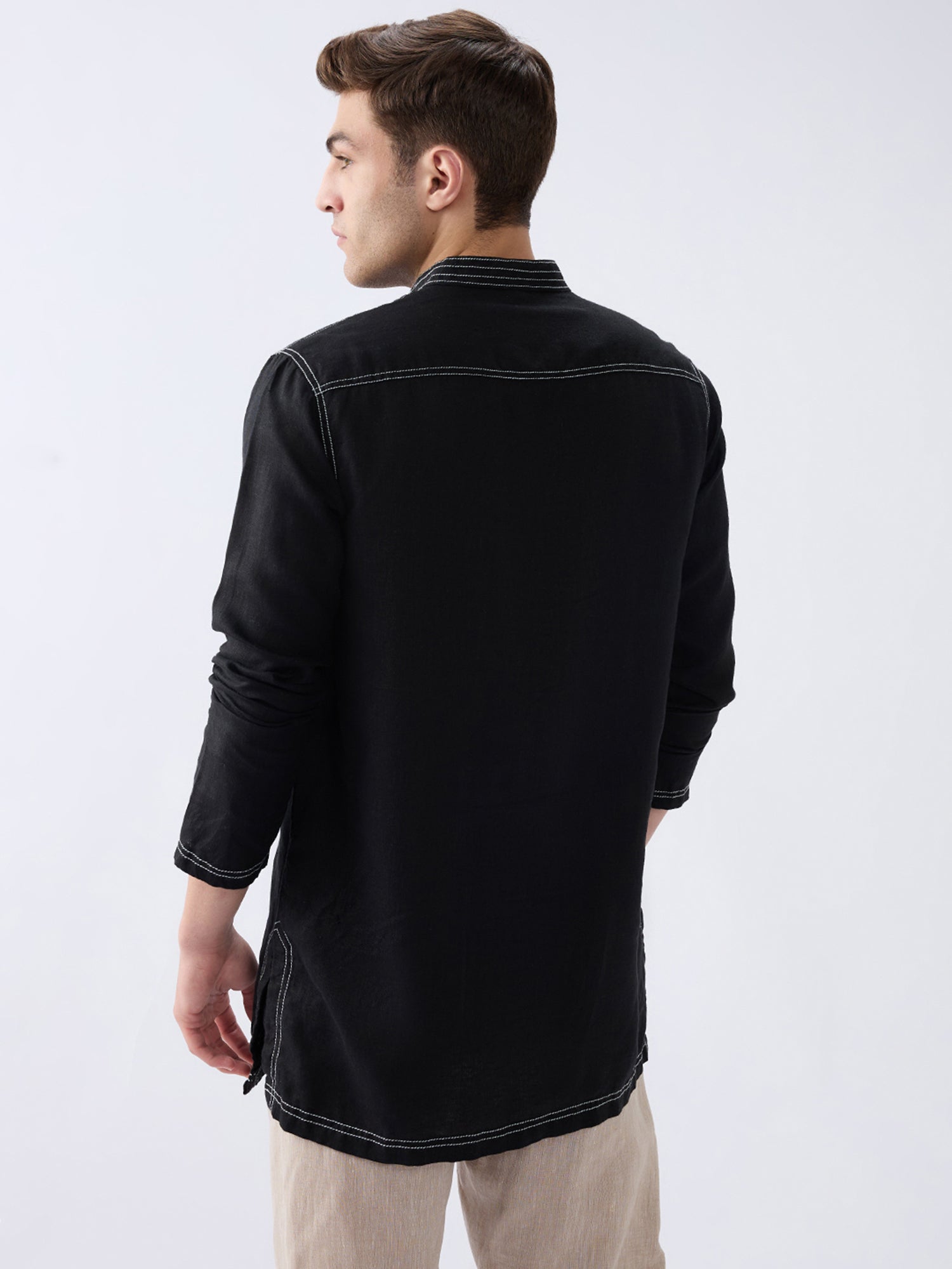 Mriga Black | 100% Pure Linen Mid-Length Kurta