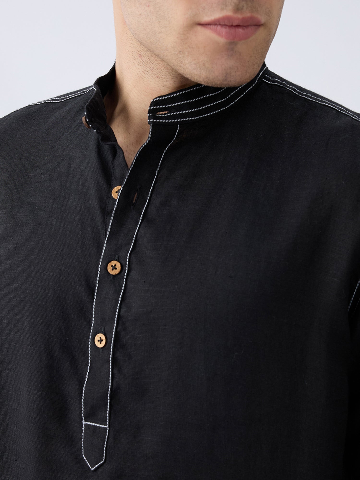 Mriga Black | 100% Pure Linen Mid-Length Kurta