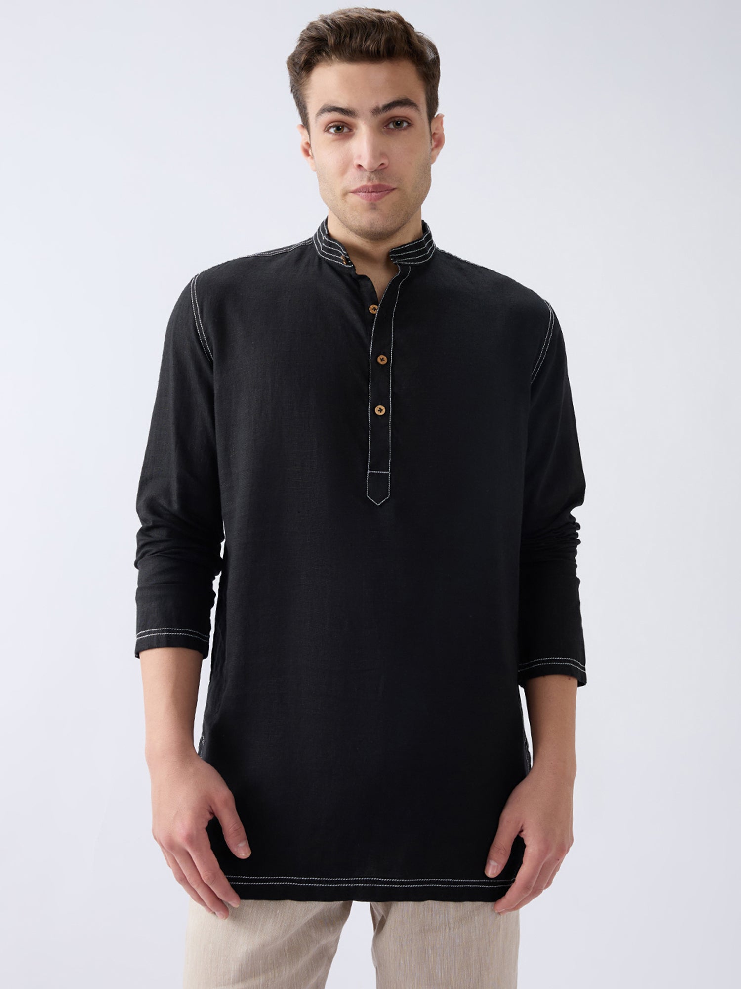 Mriga Black | 100% Pure Linen Mid-Length Kurta