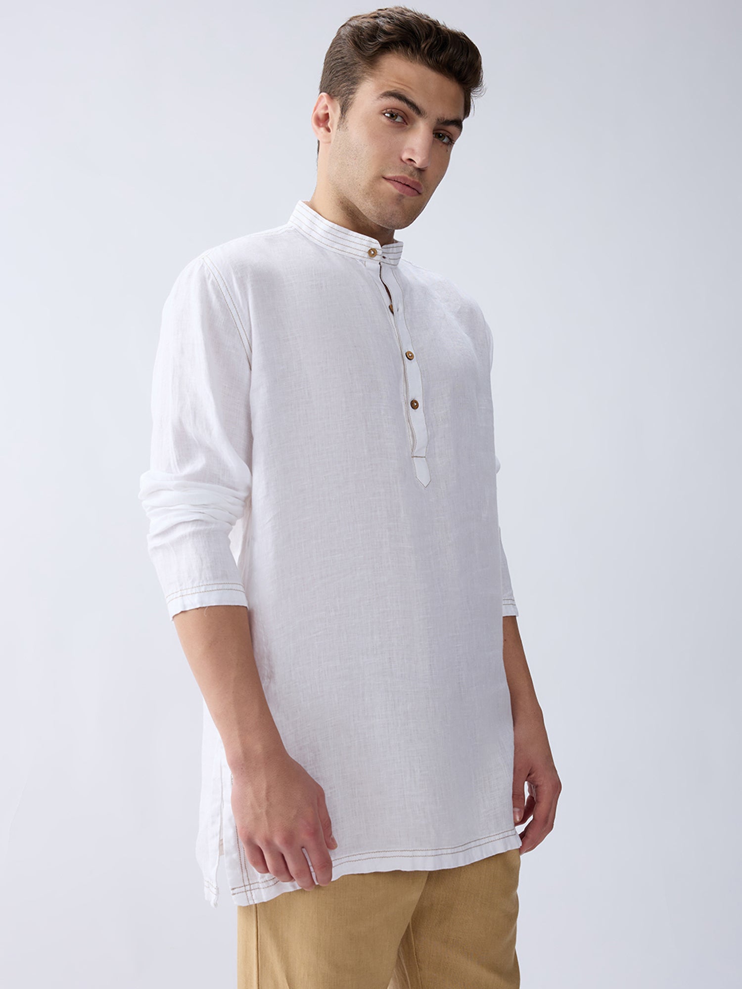 Mriga White | 100% Pure Linen Mid-Length Kurta
