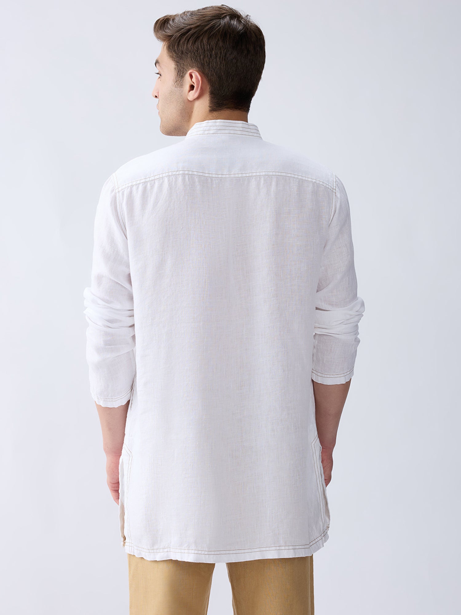 Mriga White | 100% Pure Linen Mid-Length Kurta