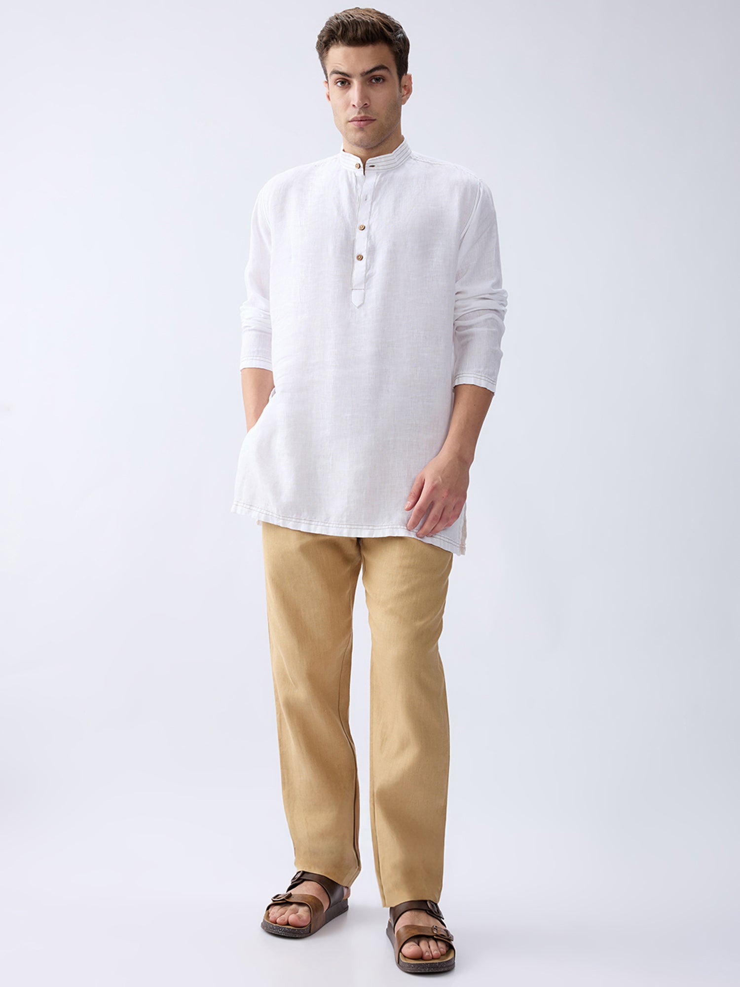 Mriga White | 100% Pure Linen Mid-Length Kurta