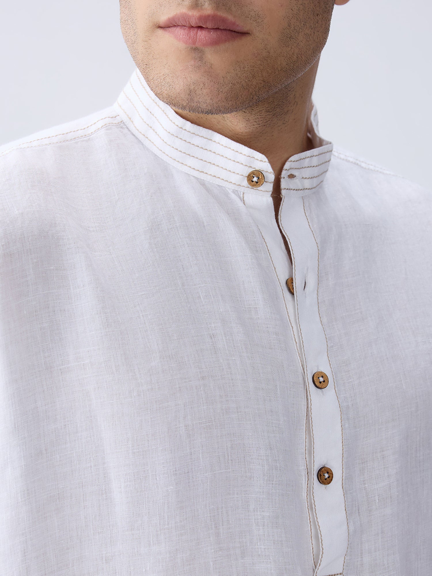 Mriga White | 100% Pure Linen Mid-Length Kurta