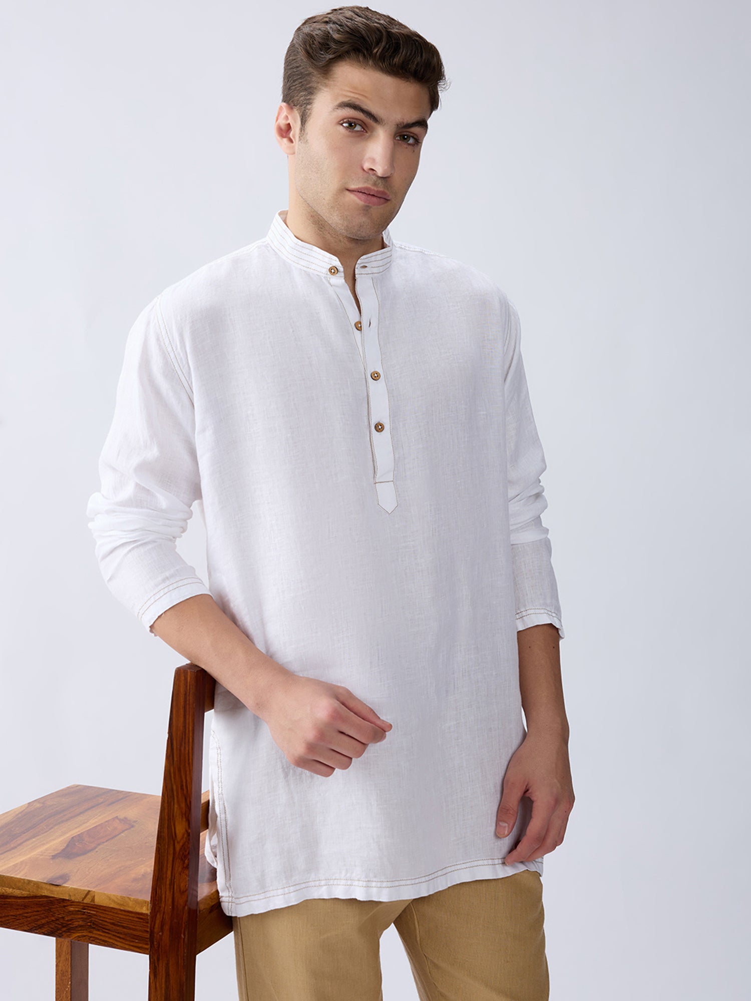 Mriga White | 100% Pure Linen Mid-Length Kurta