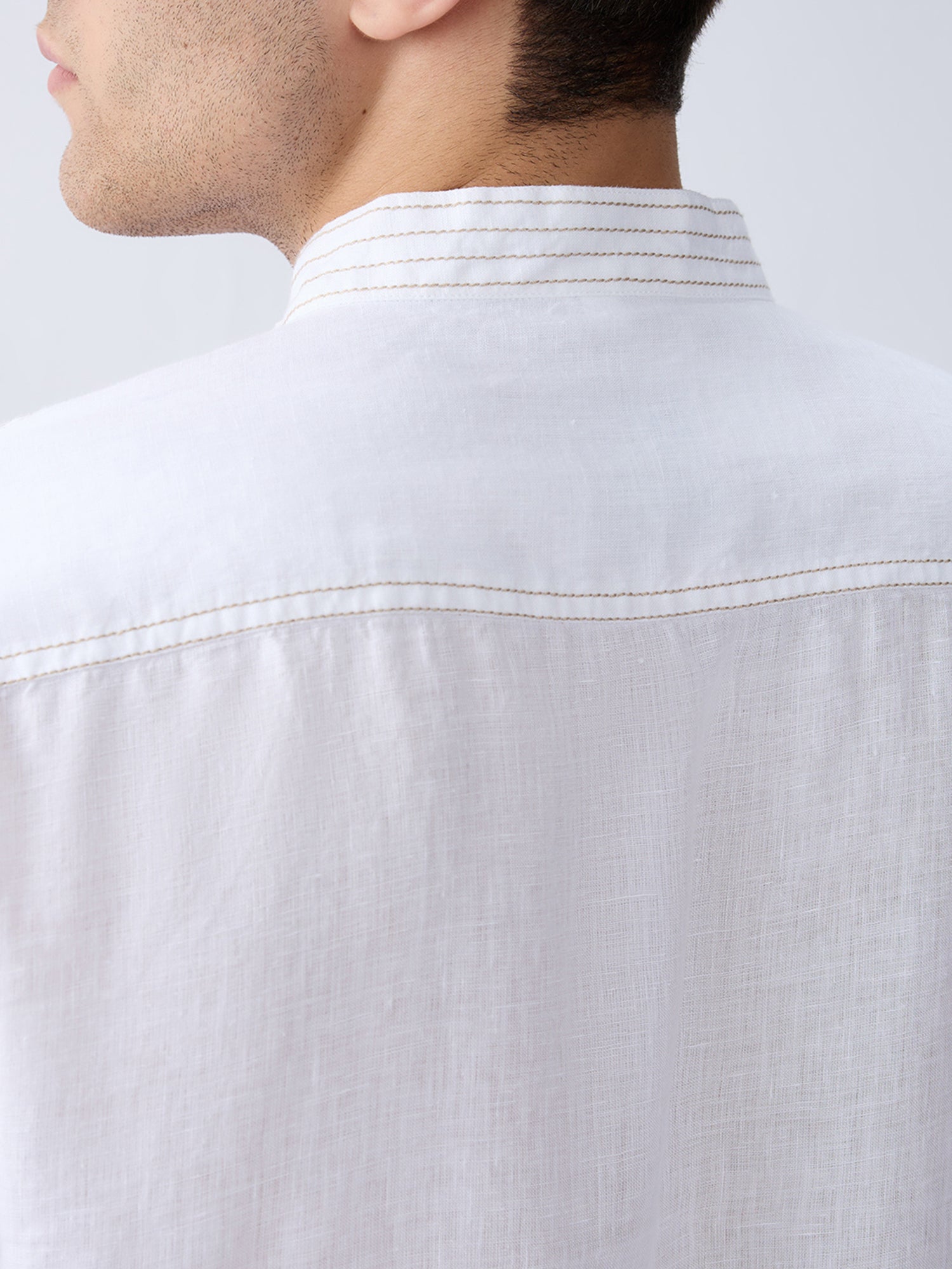 Mriga White | 100% Pure Linen Mid-Length Kurta