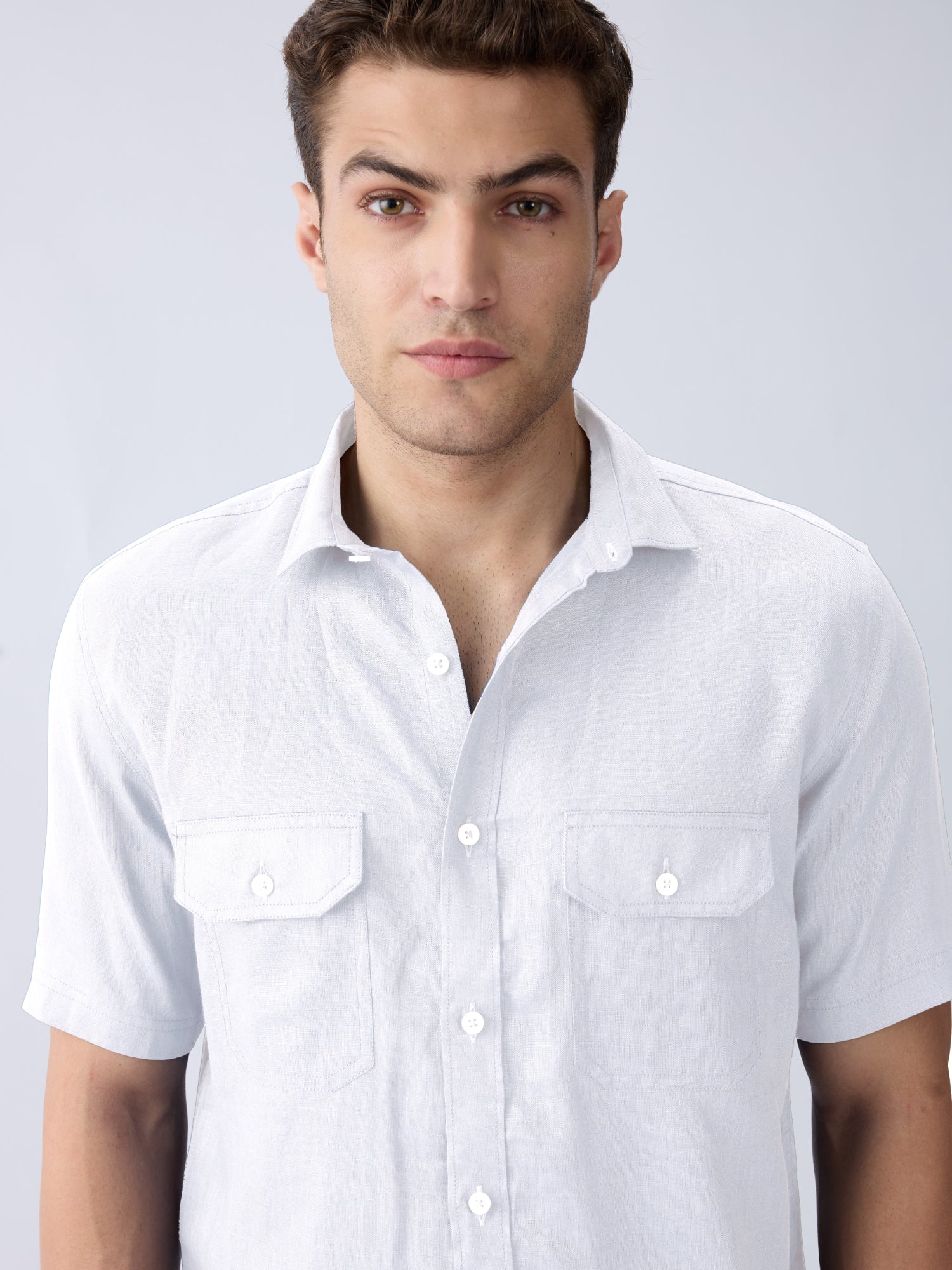 White 100% Pure Linen Half Sleeve Safari