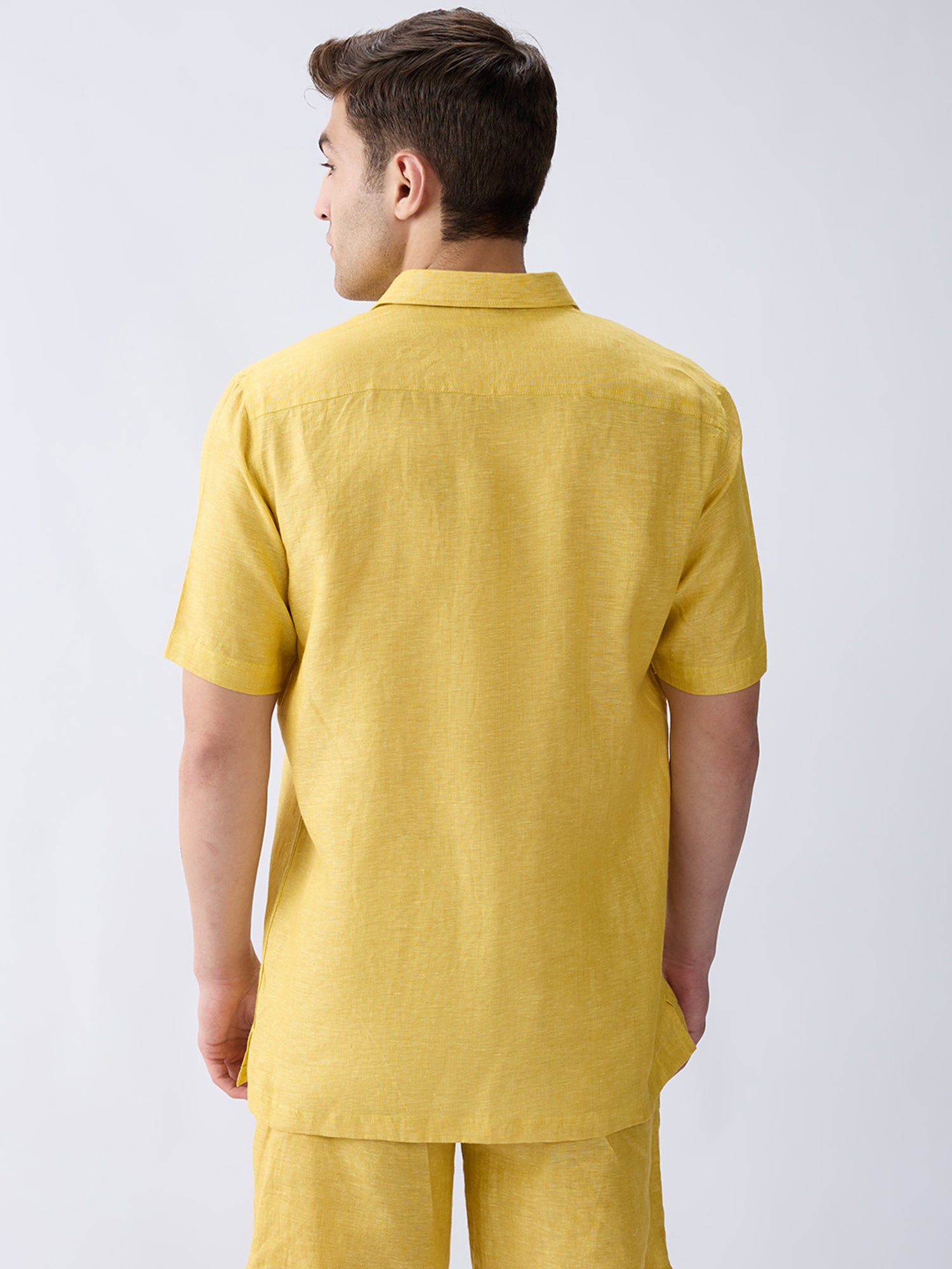 Mustard Yellow 100% Pure Linen Half Sleeve Safari