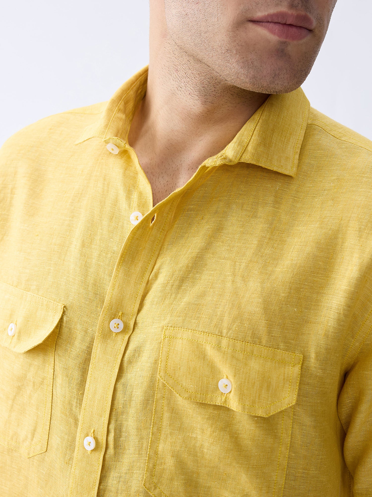 Mustard Yellow 100% Pure Linen Half Sleeve Safari