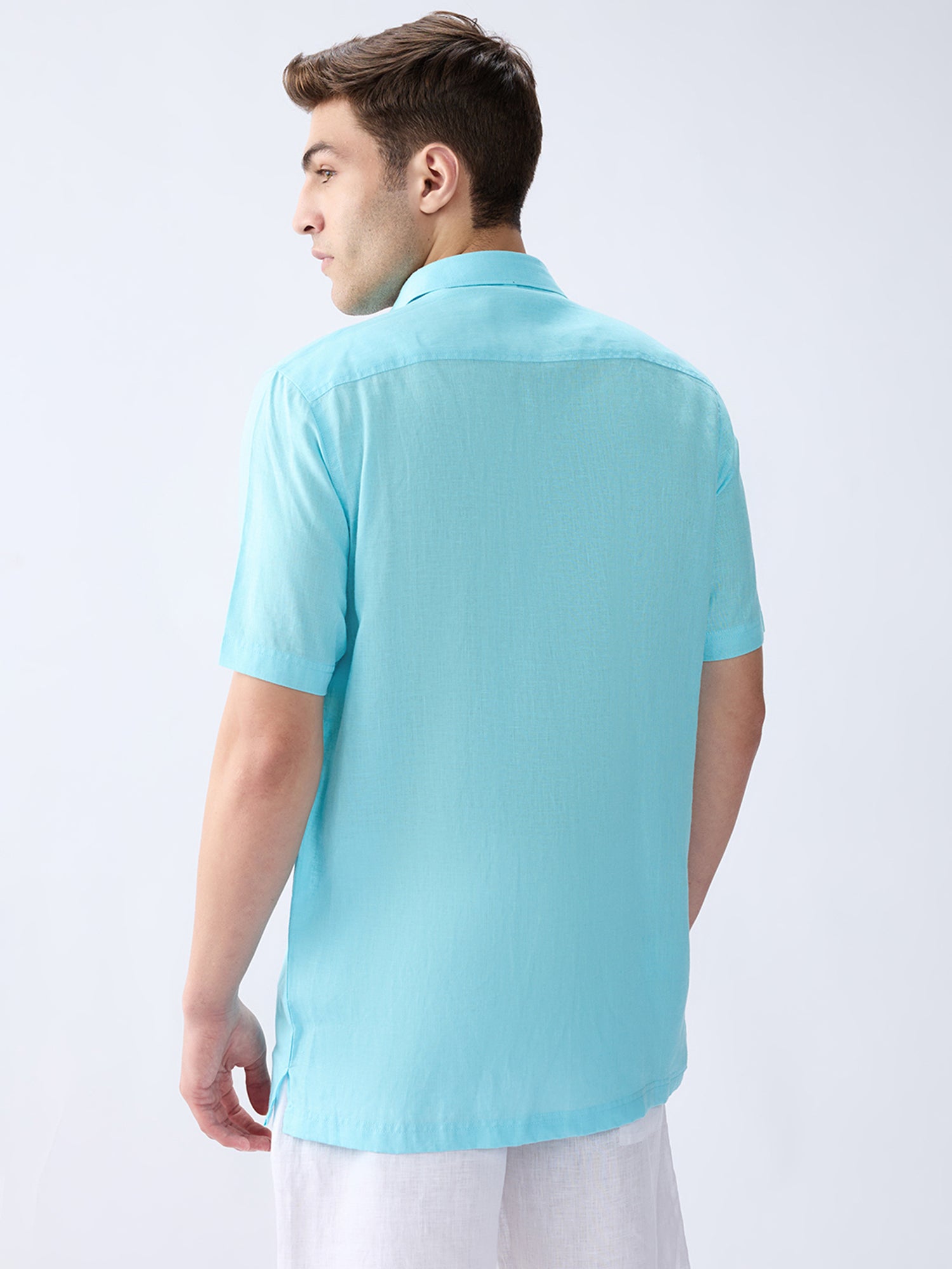 Sky Blue 100% Pure Linen Half Sleeve Safari
