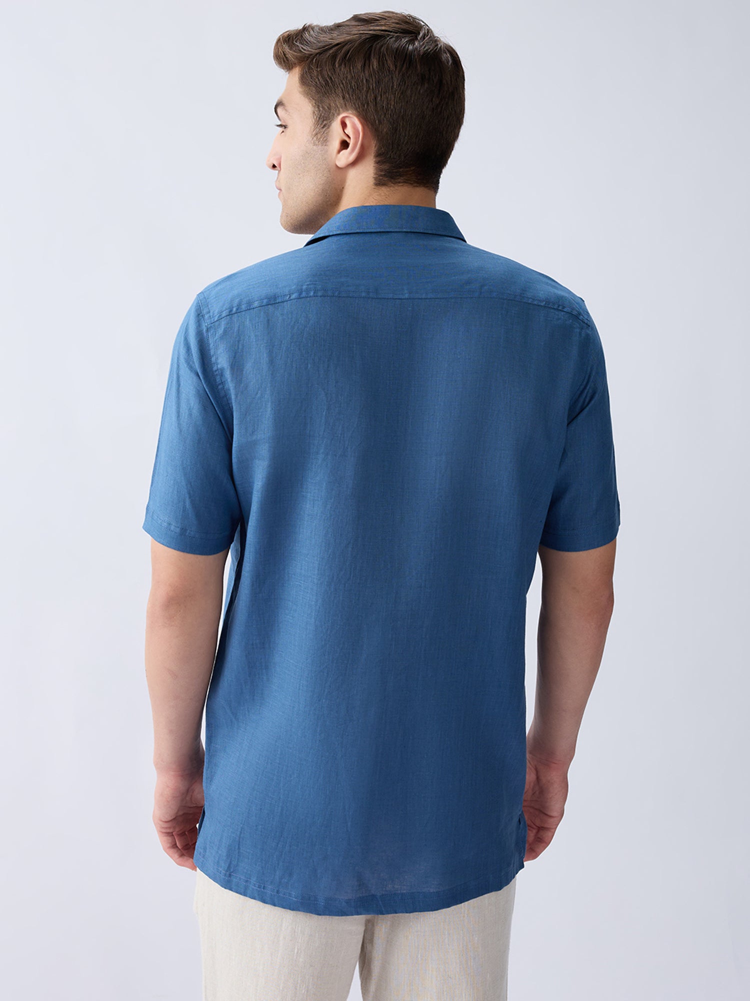 Dusty Blue 100% Pure Linen Half Sleeve Safari