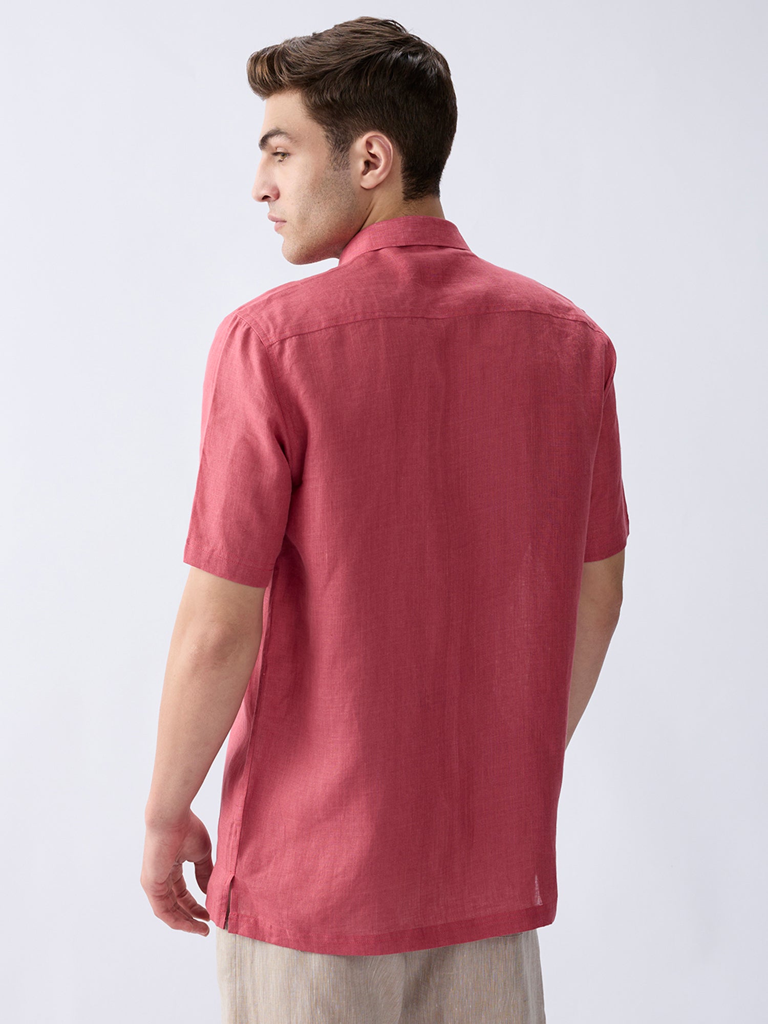 Terracotta Red 100% Pure Linen Half Sleeve Safari
