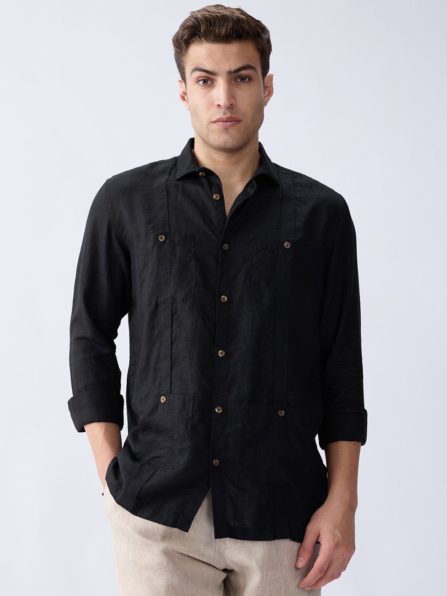 Carbon Black 100% Pure Linen Overshirt