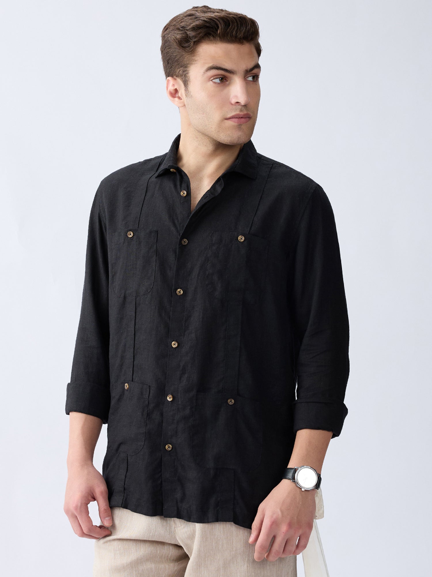 Carbon Black 100% Pure Linen Overshirt