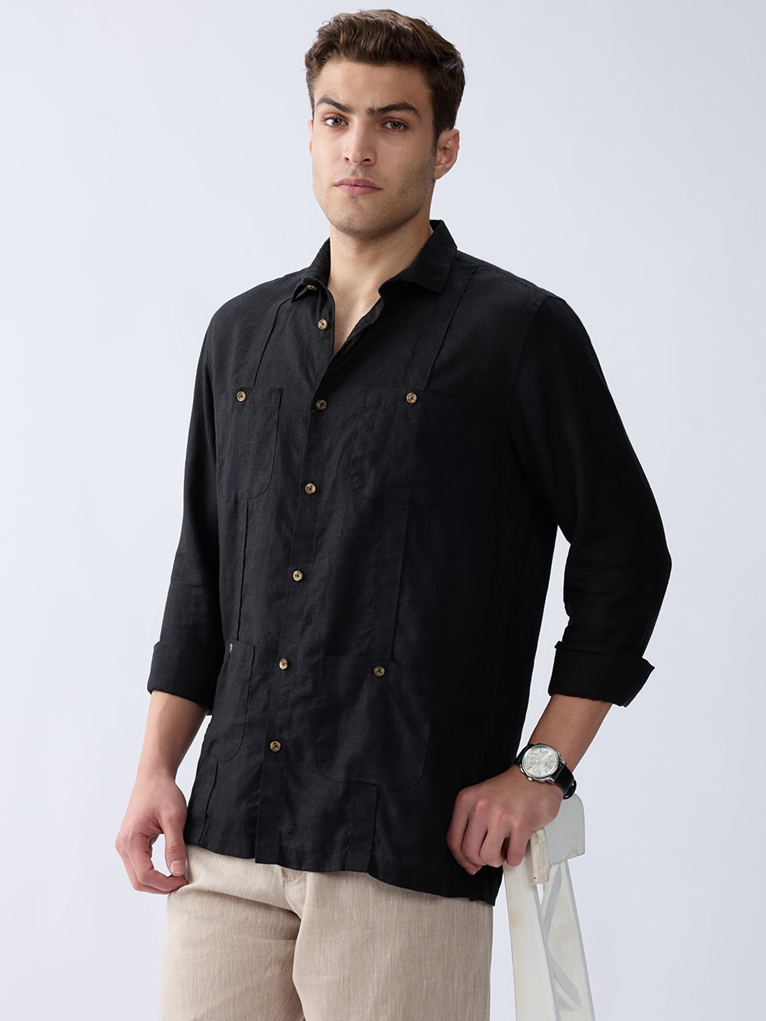 Carbon Black 100% Pure Linen Overshirt