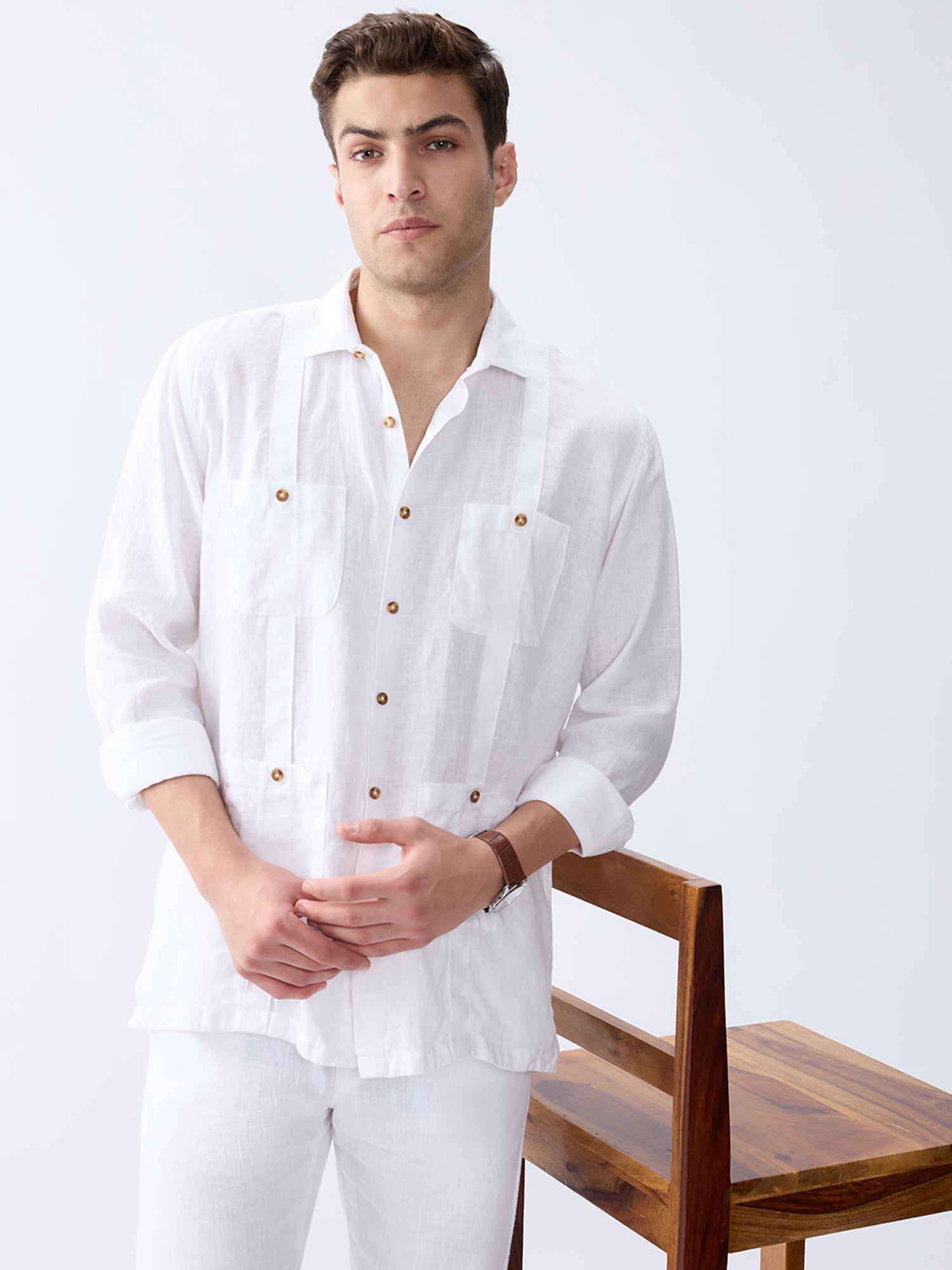 Chalk White 100% Pure Linen Overshirt