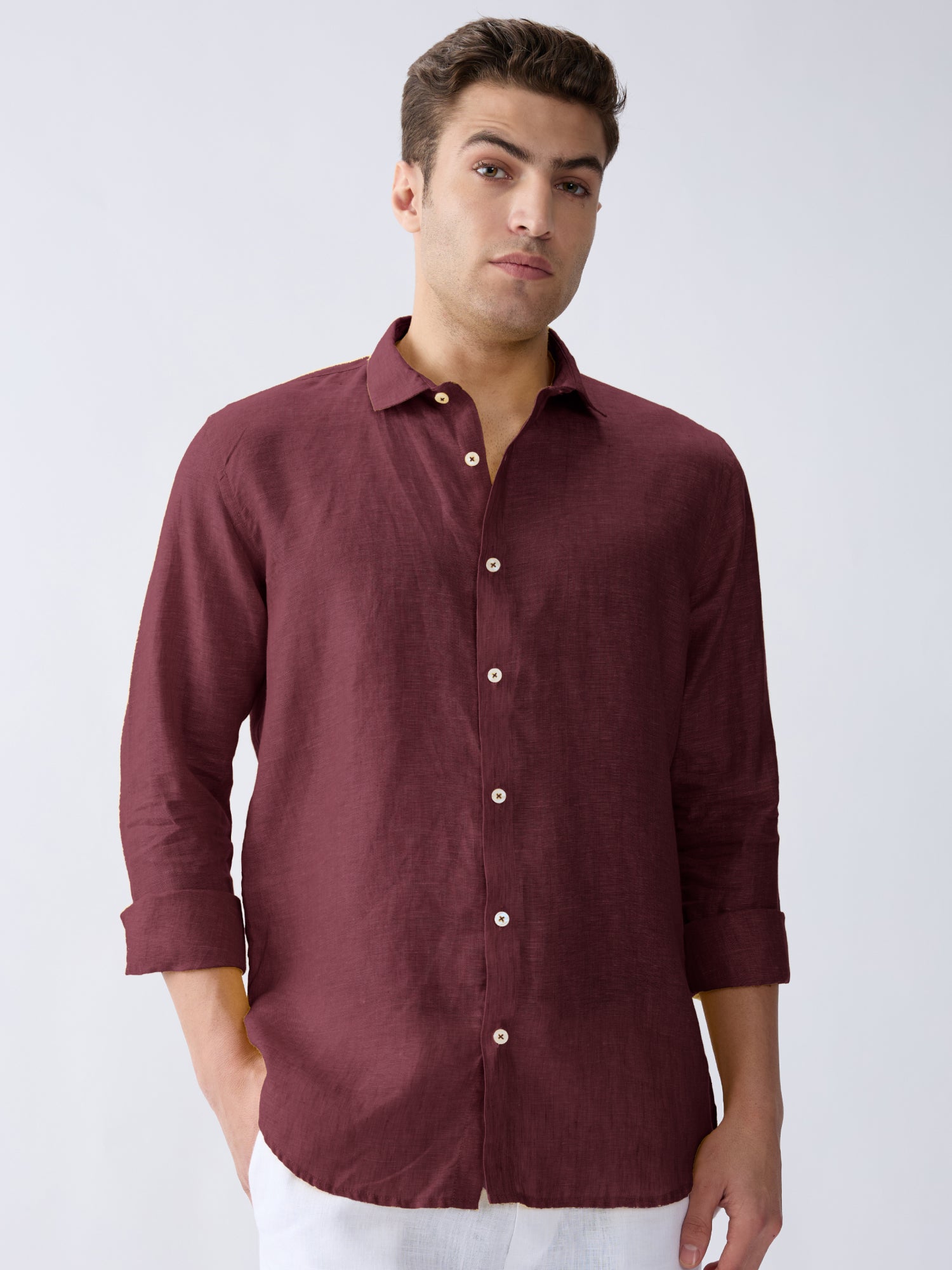 Mulberry Maroon 100% Pure Linen Shirt