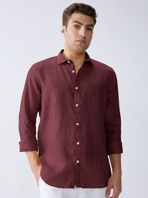 Mulberry Maroon 100% Pure Linen Shirt