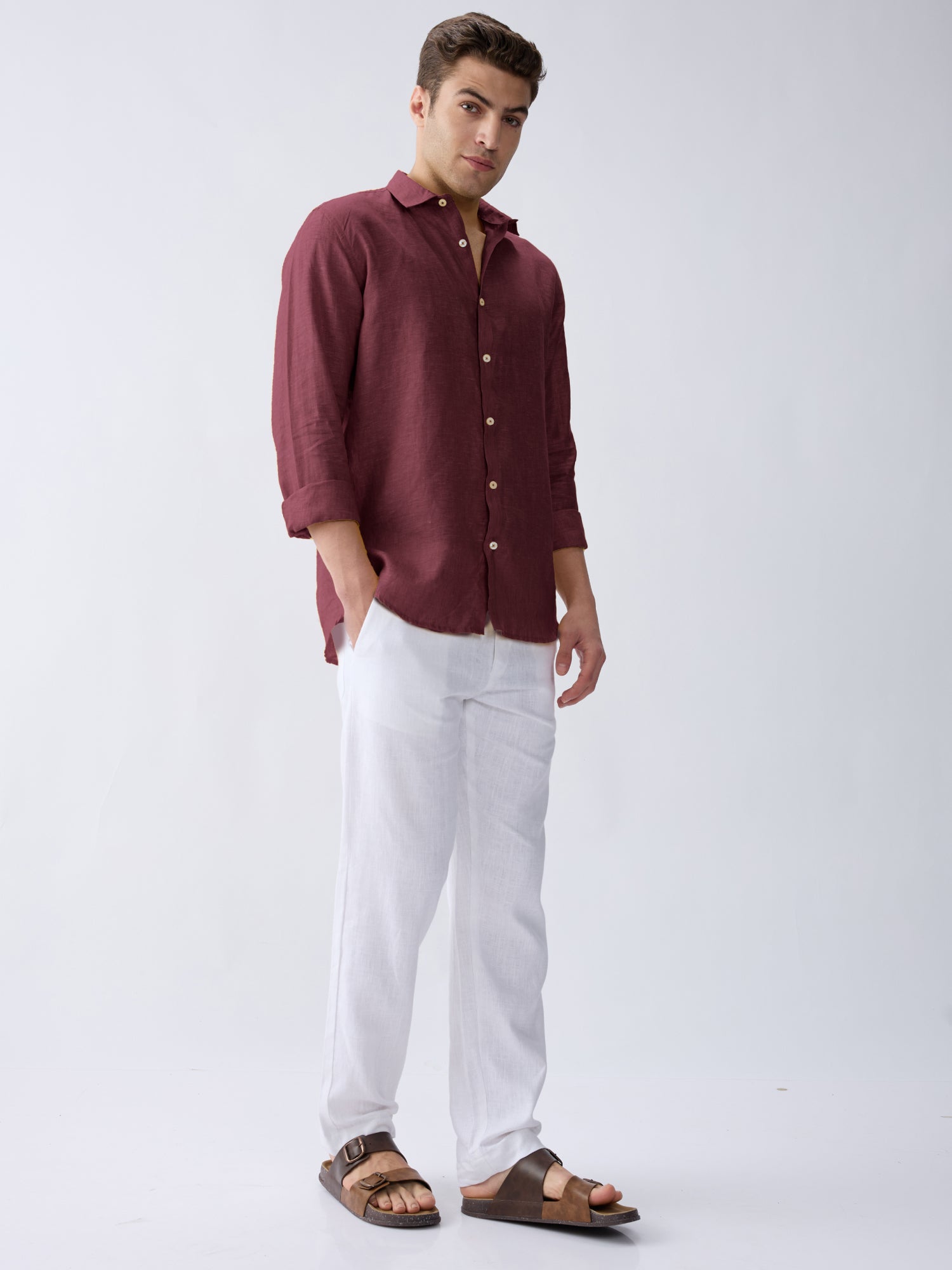 Mulberry Maroon 100% Pure Linen Shirt