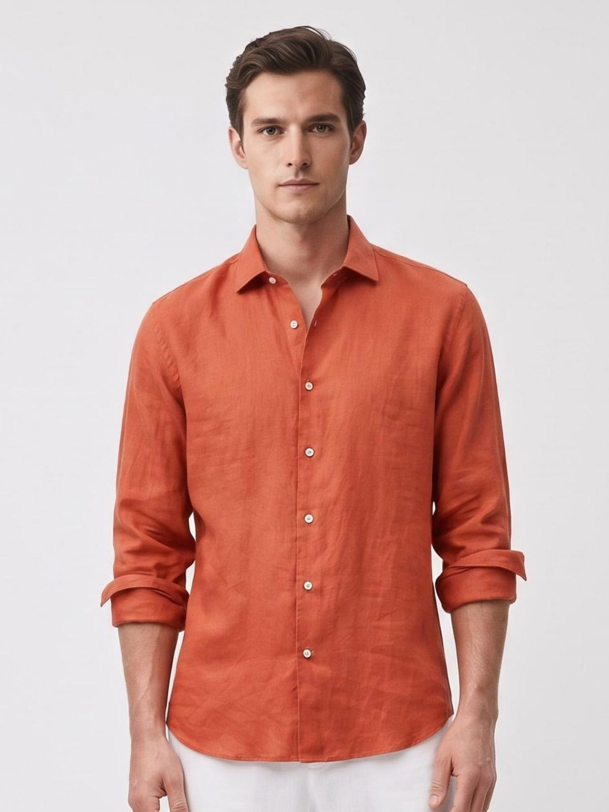 Carrot Orange 100% Pure Linen Shirt