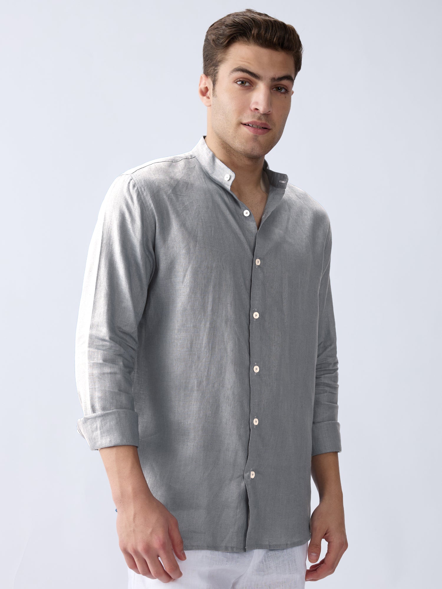 Light Gray Mandarin 100% Pure Linen