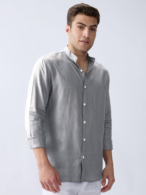 Light Gray Mandarin 100% Pure Linen