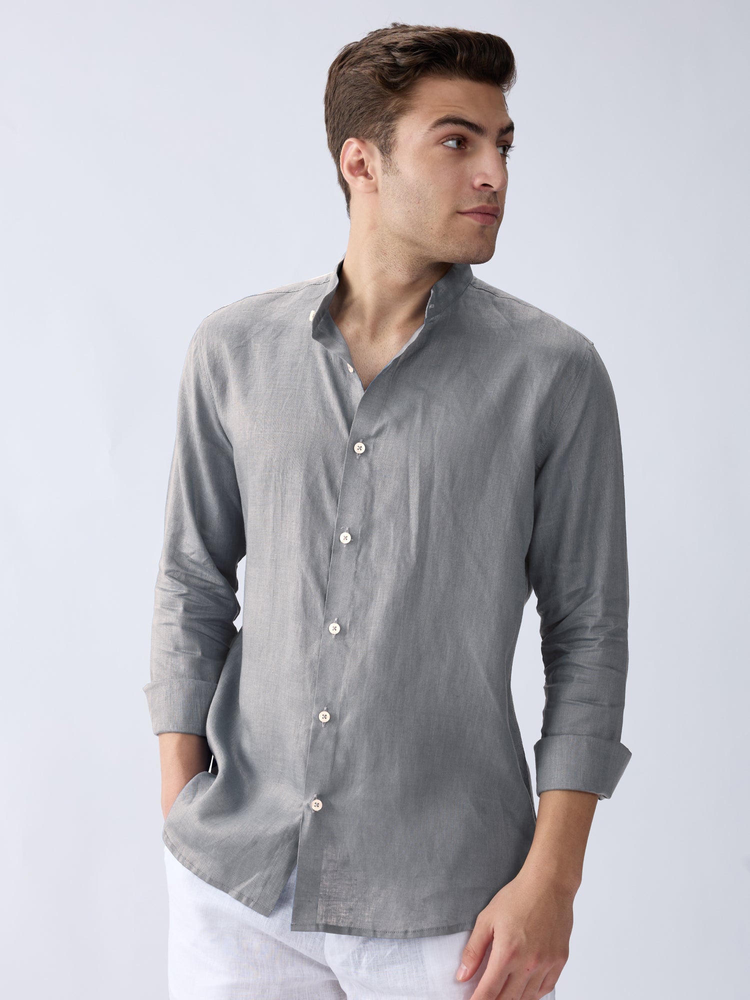Light Gray Mandarin 100% Pure Linen