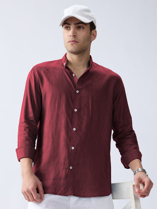 Mulberry Maroon Mandarin 100% Pure Linen