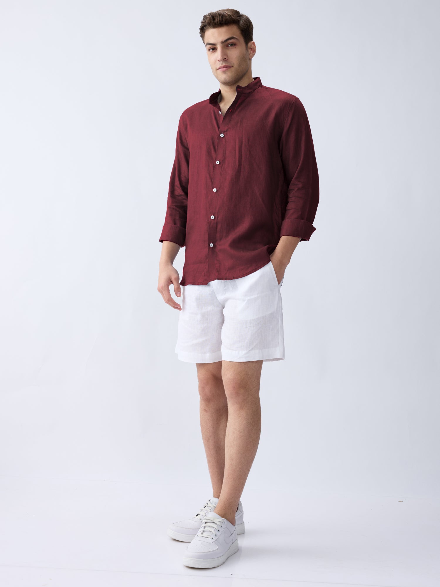 Mulberry Maroon Mandarin 100% Pure Linen