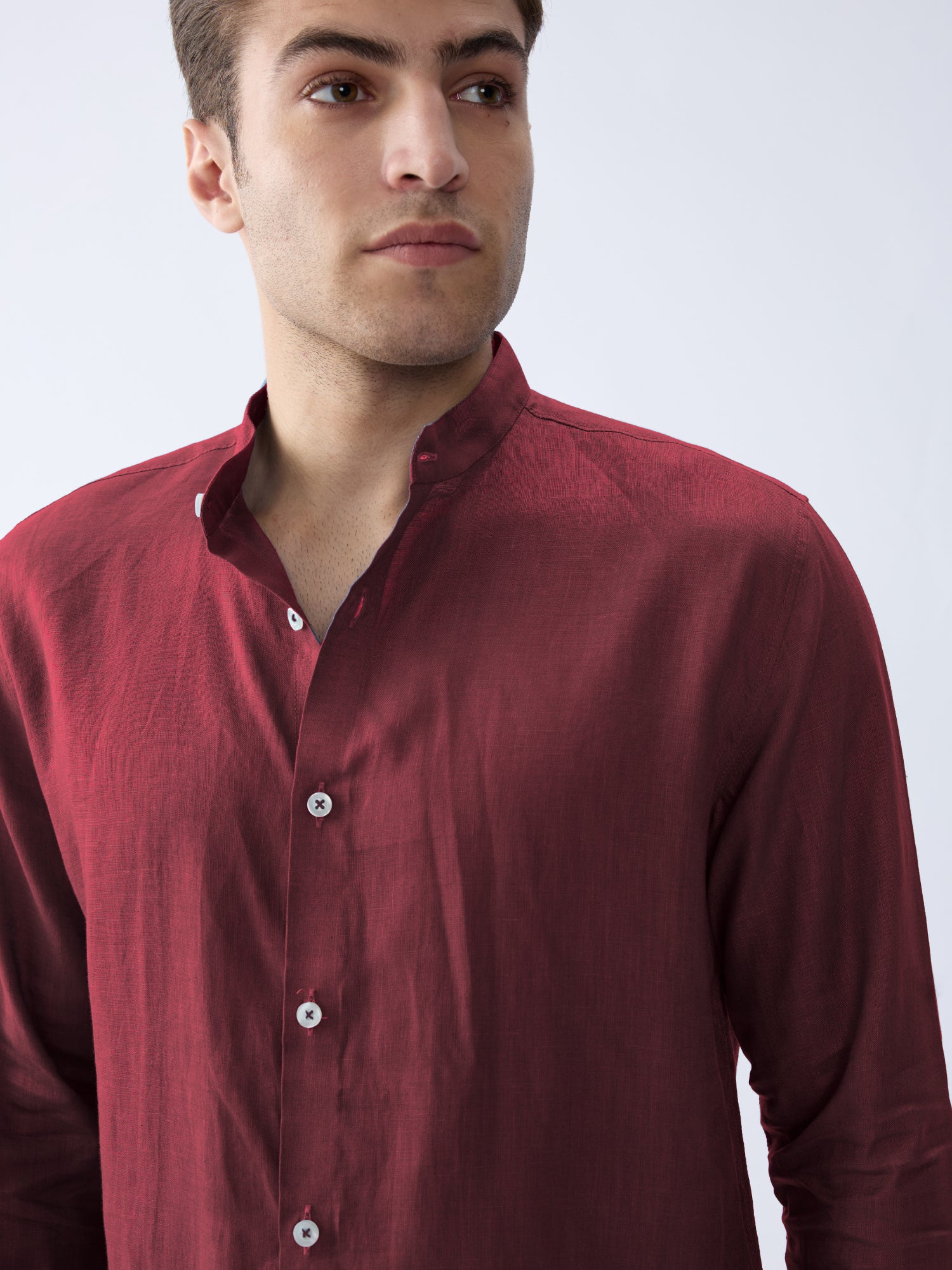 Mulberry Maroon Mandarin 100% Pure Linen