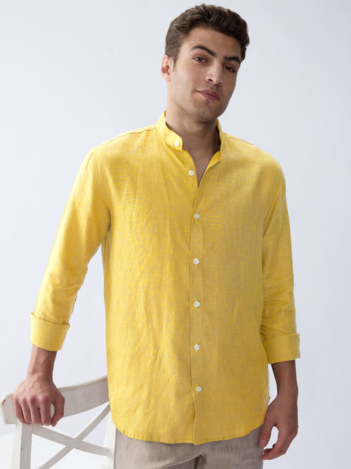 Mustard Yellow Mandarin 100% Pure Linen