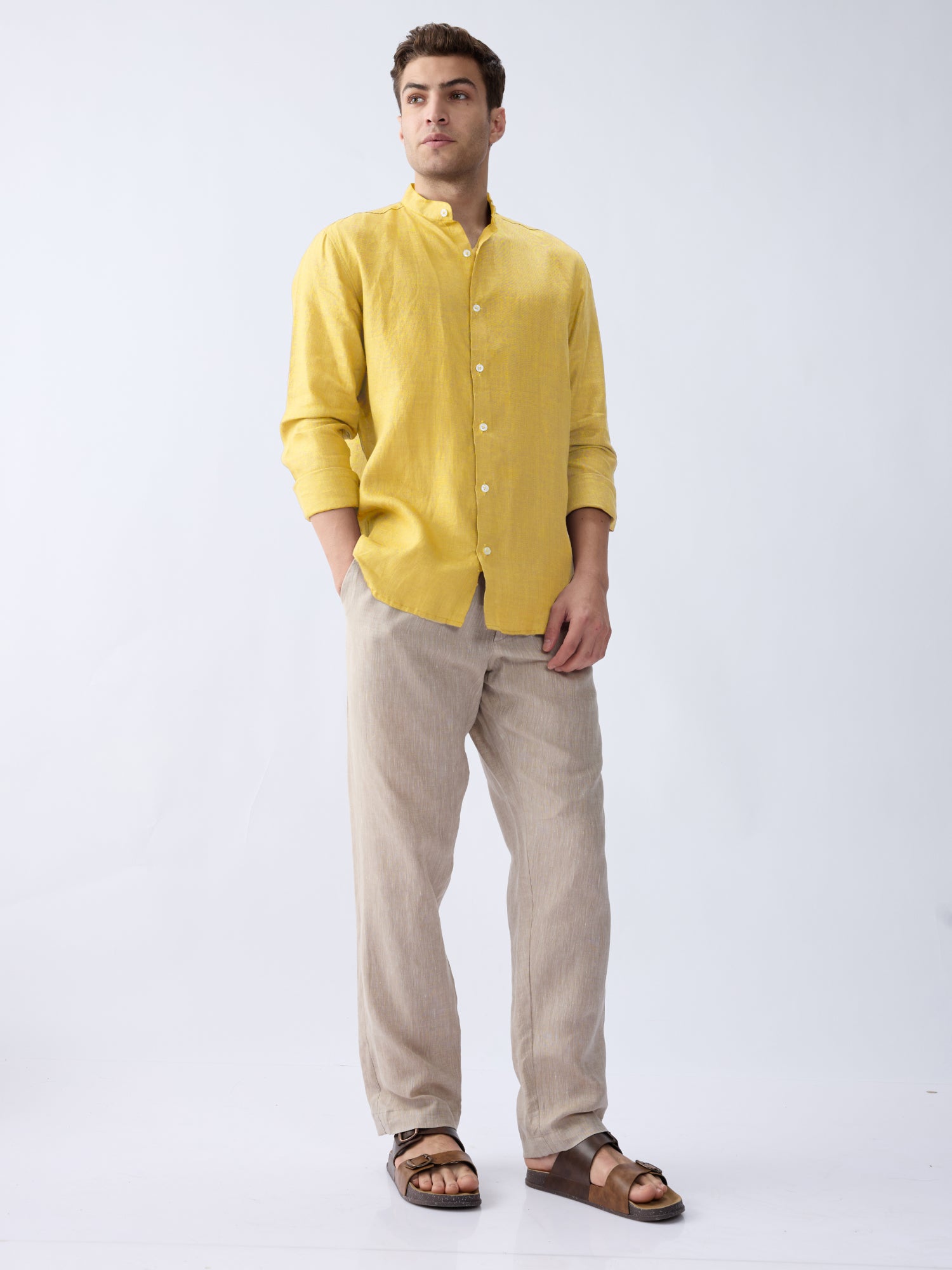 Mustard Yellow Mandarin 100% Pure Linen