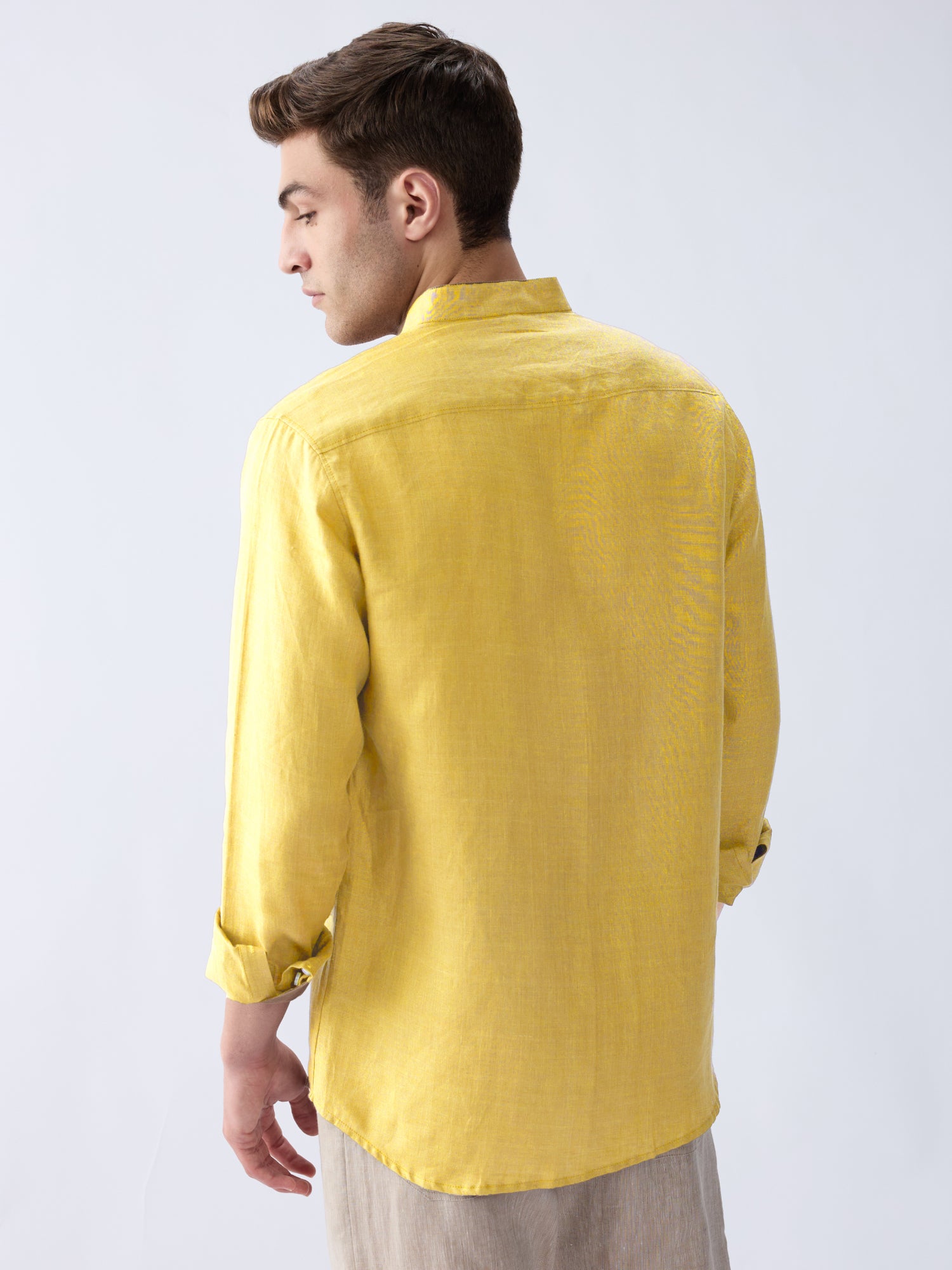 Mustard Yellow Mandarin 100% Pure Linen