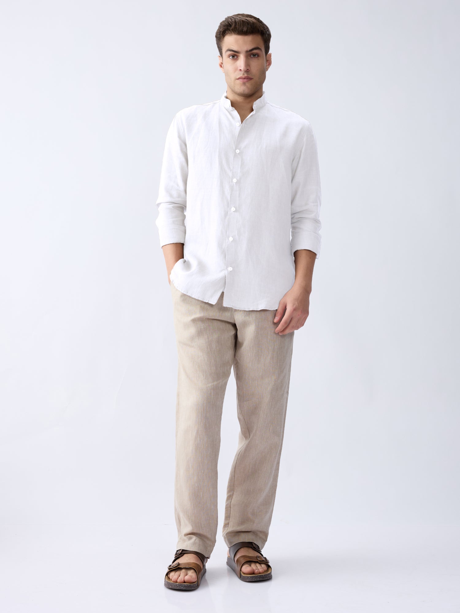 White Mandarin 100% Pure Linen