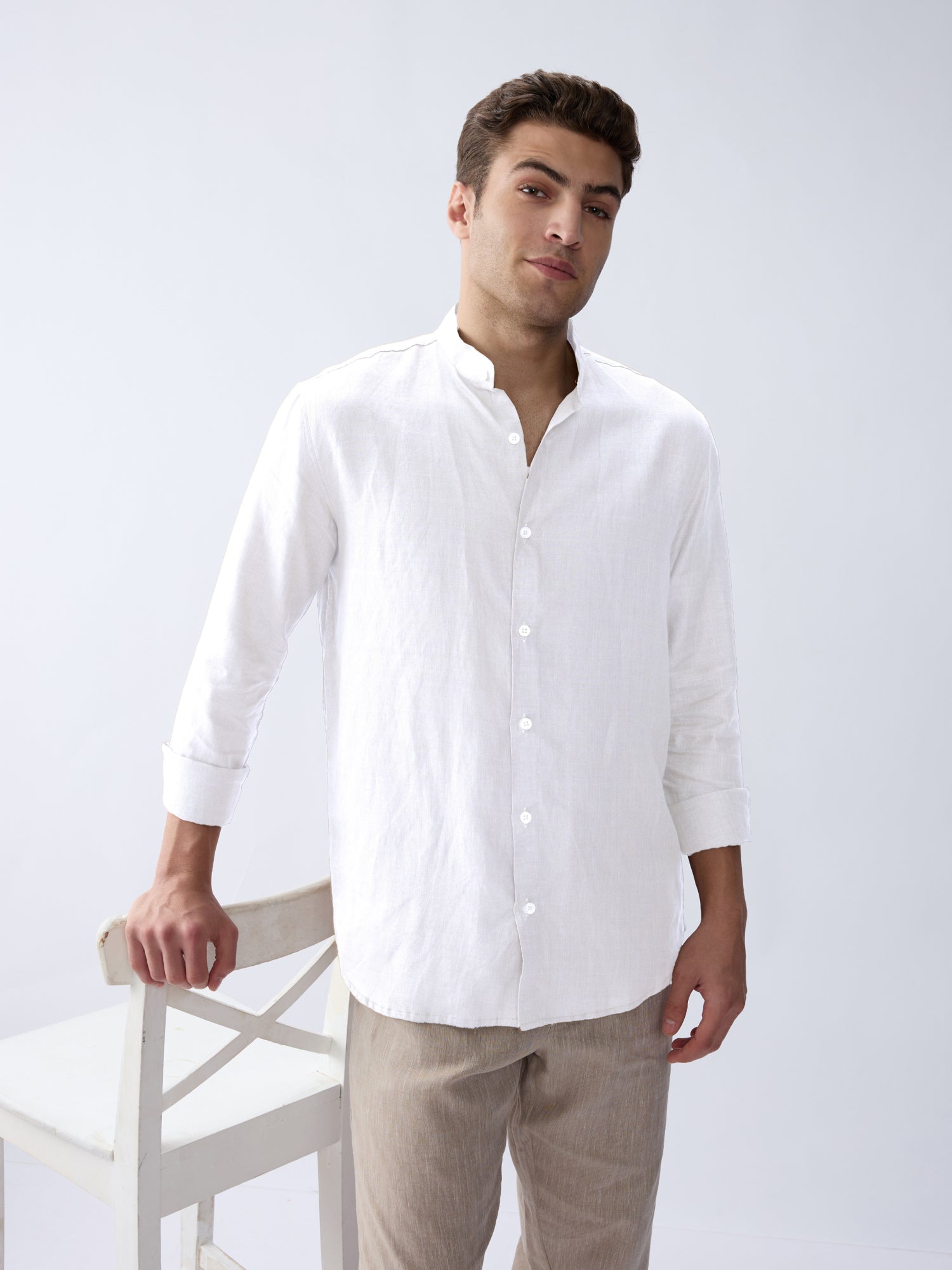White Mandarin 100% Pure Linen