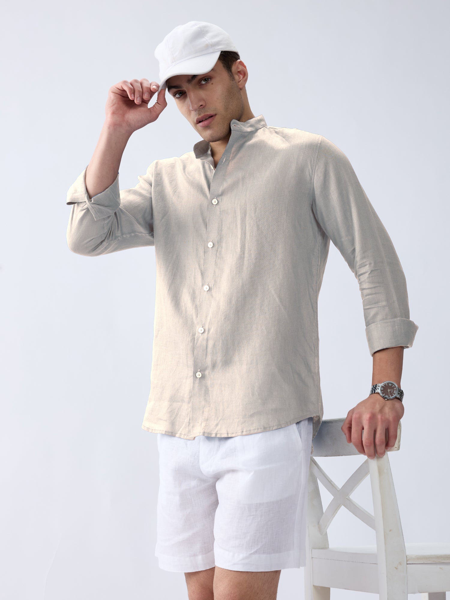 Beige Mandarin 100% Pure Linen
