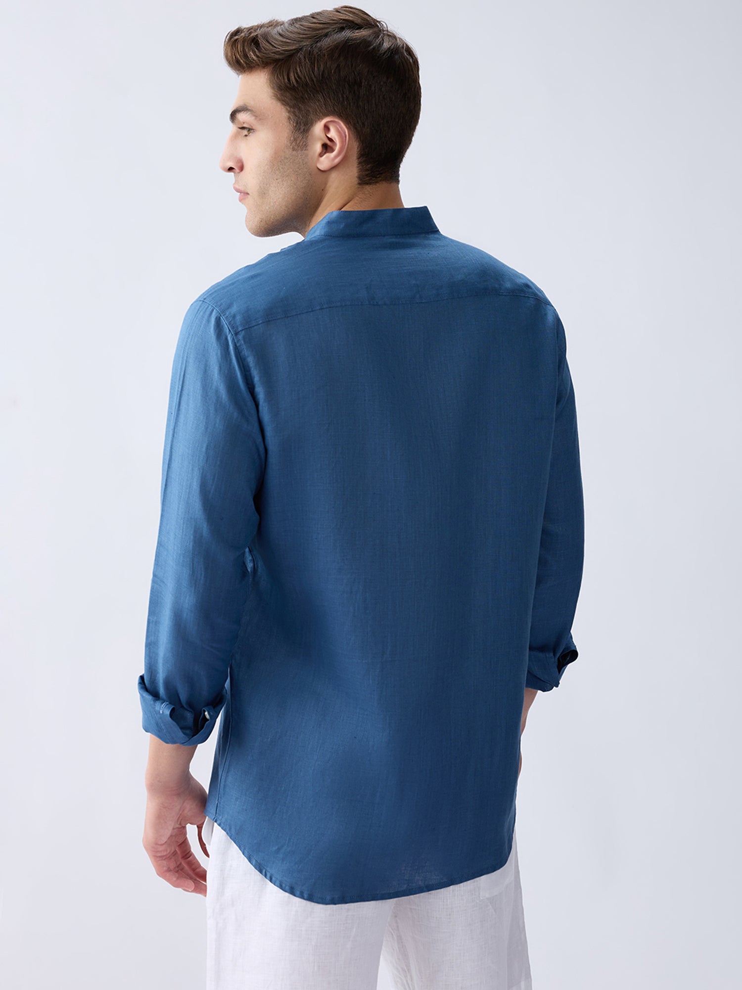 Dusty Blue Mandarin 100% Pure Linen