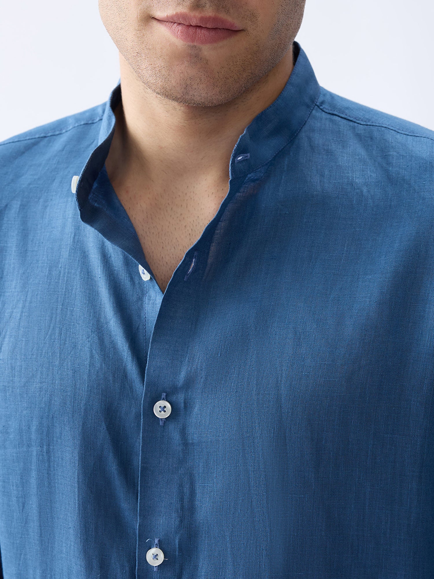 Dusty Blue Mandarin 100% Pure Linen