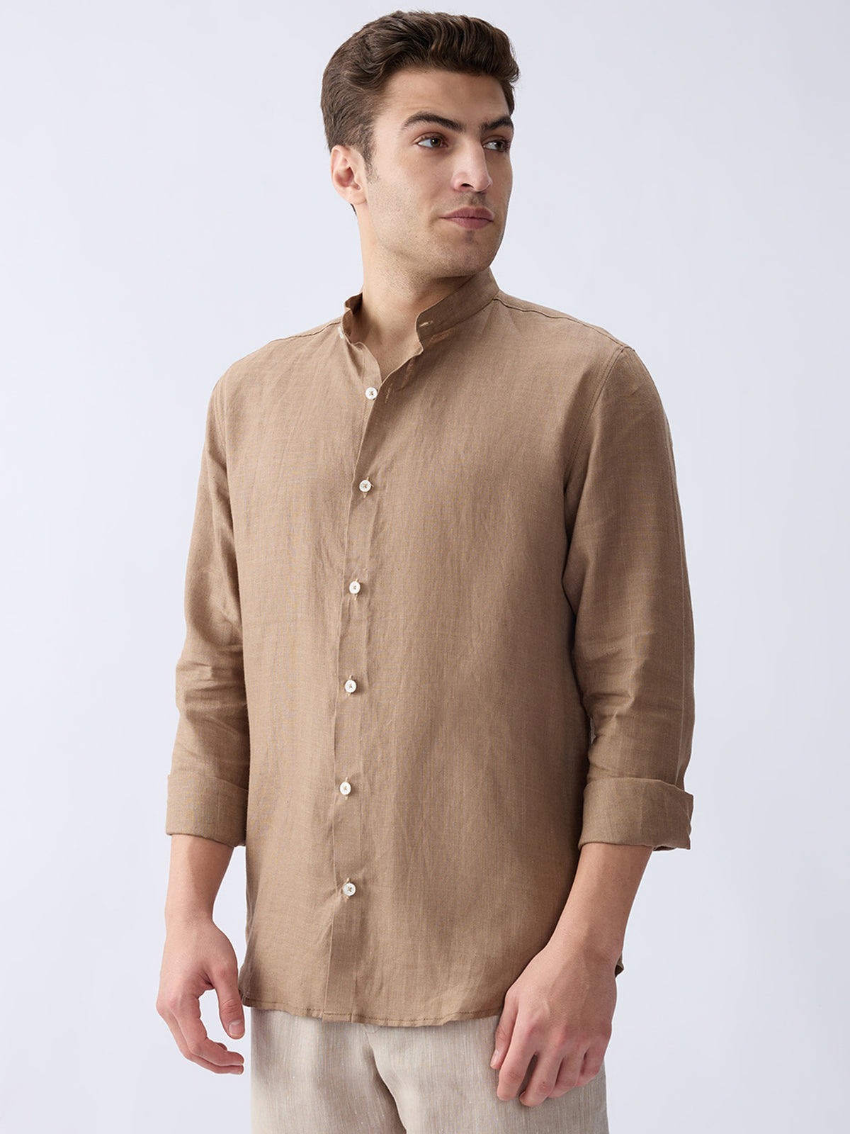 Earth Brown Mandarin 100% Pure Linen