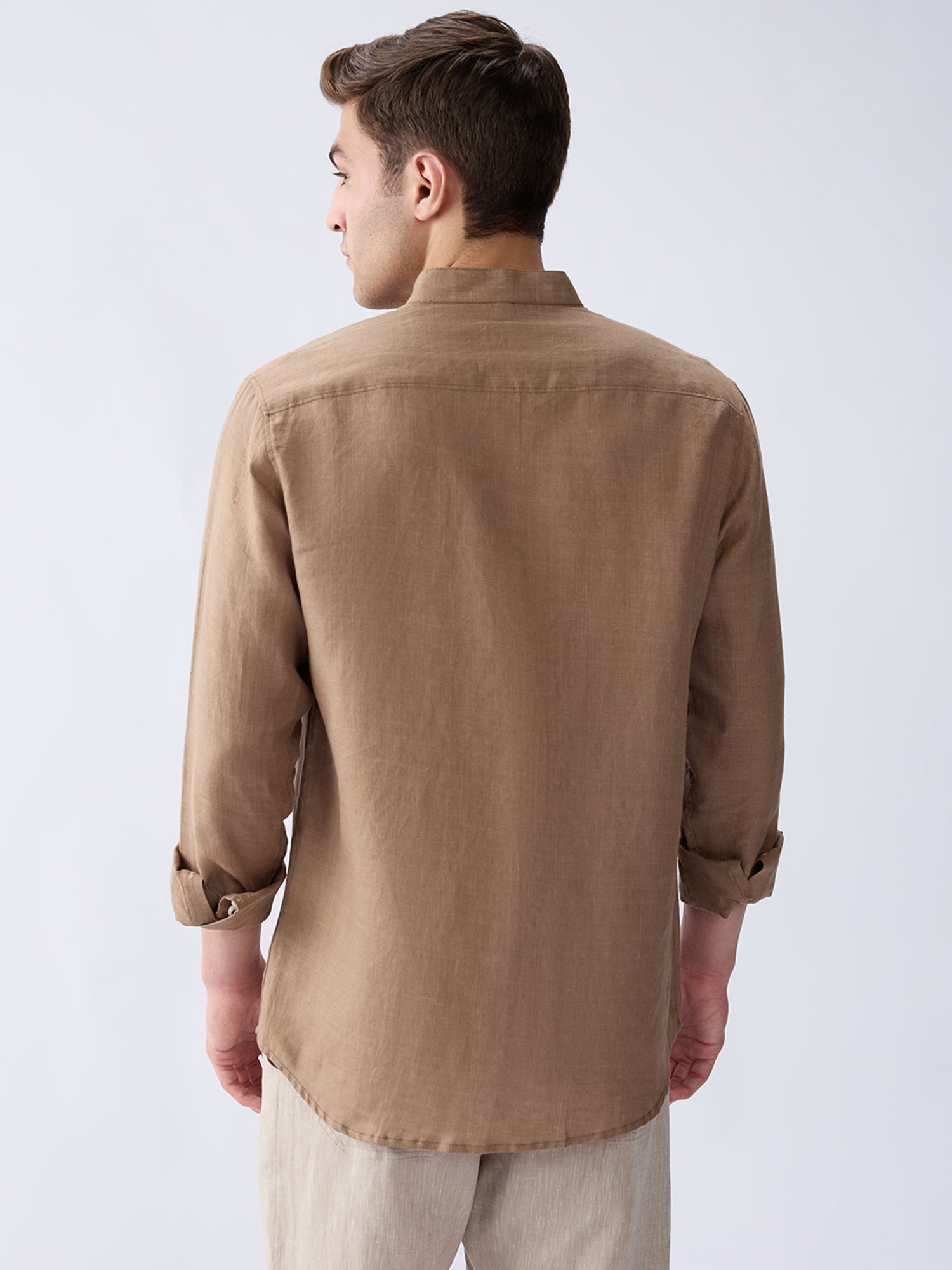 Earth Brown Mandarin 100% Pure Linen