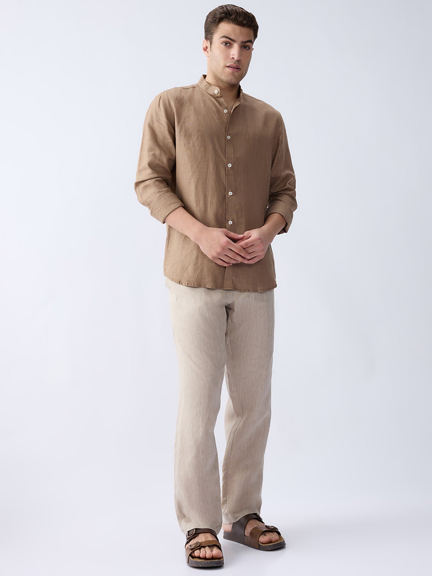 Earth Brown Mandarin 100% Pure Linen