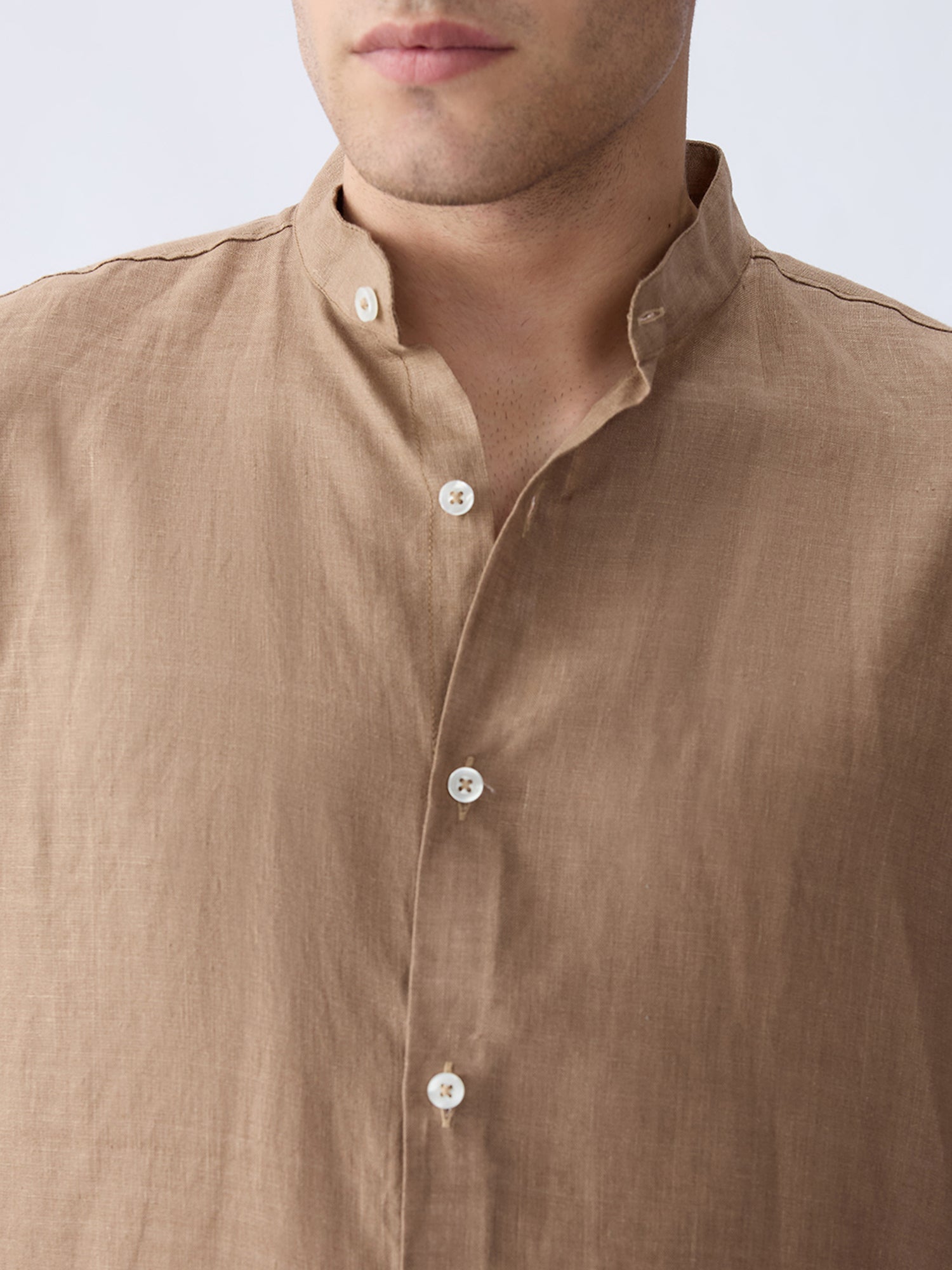 Earth Brown Mandarin 100% Pure Linen