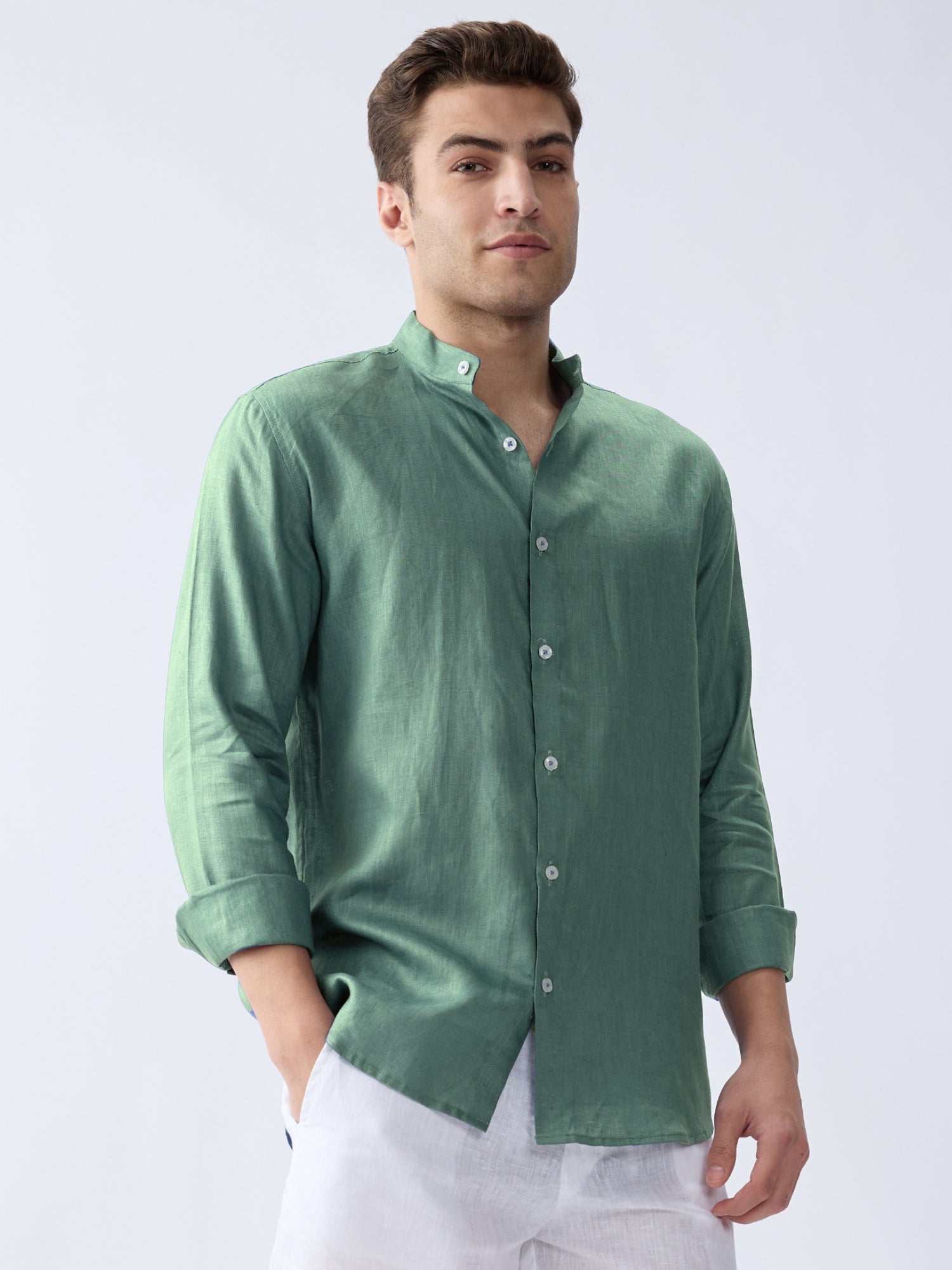 Sage Green Mandarin 100% Pure Linen