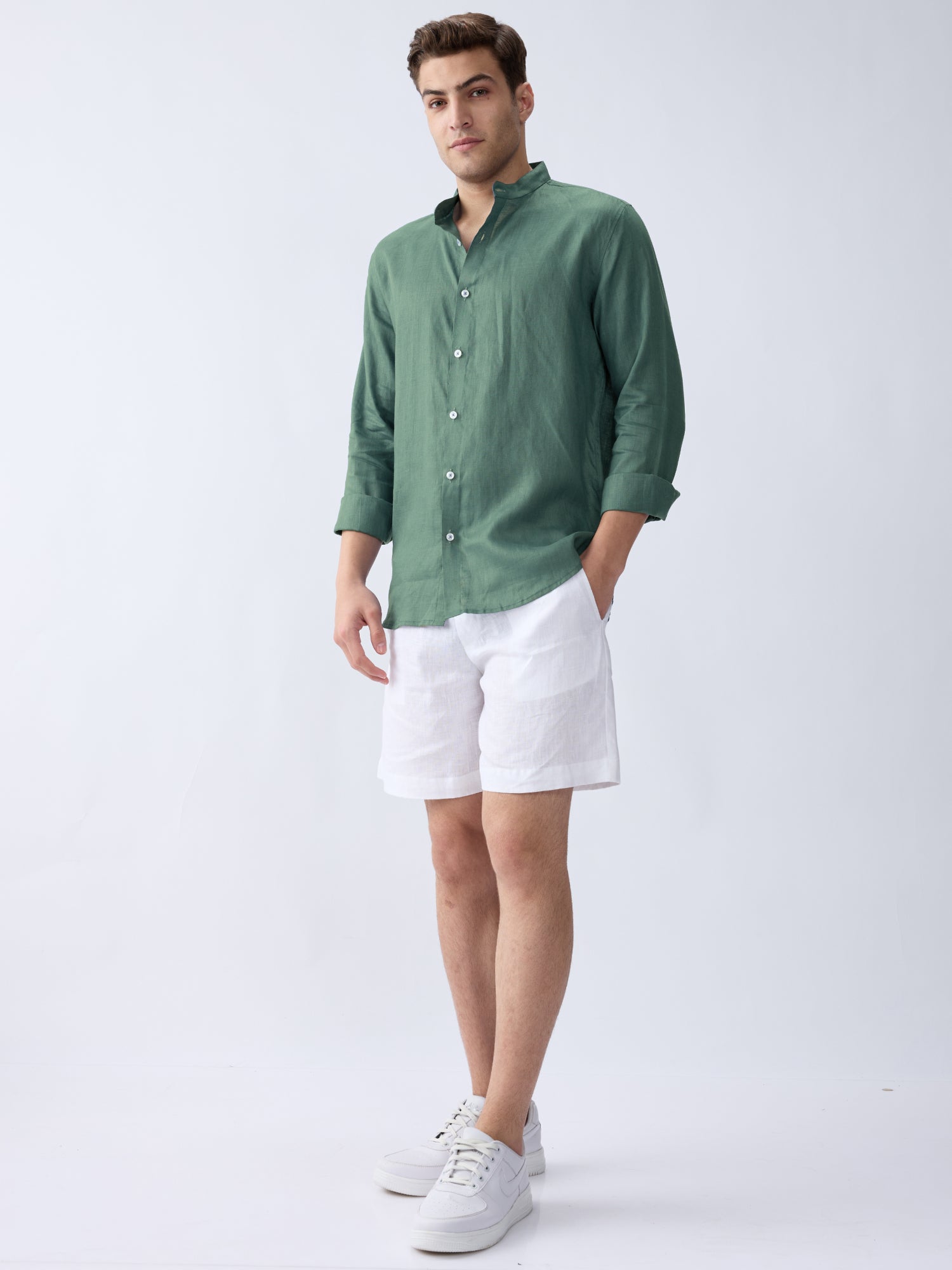 Sage Green Mandarin 100% Pure Linen