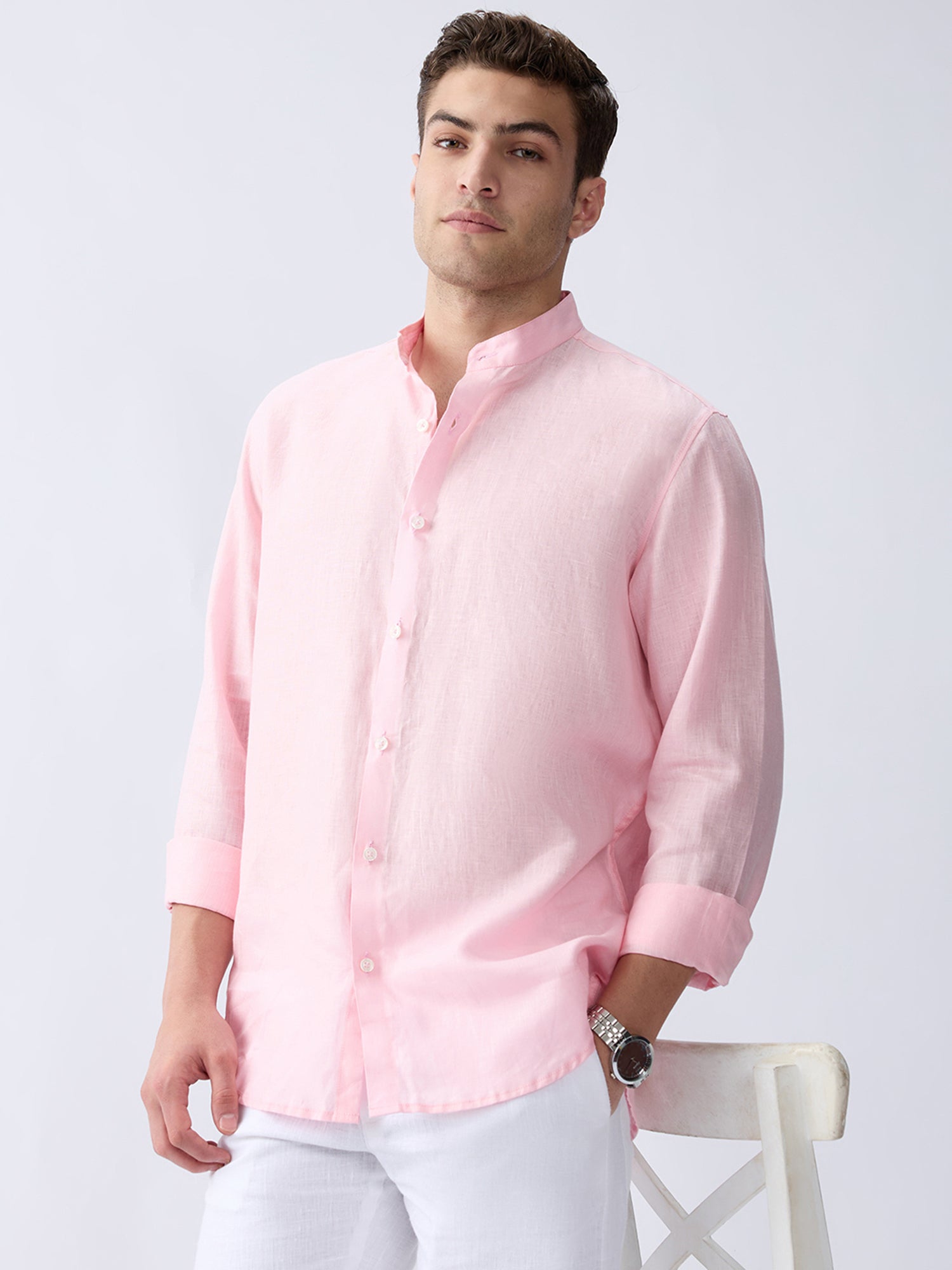 Blush Pink Mandarin 100% Pure Linen