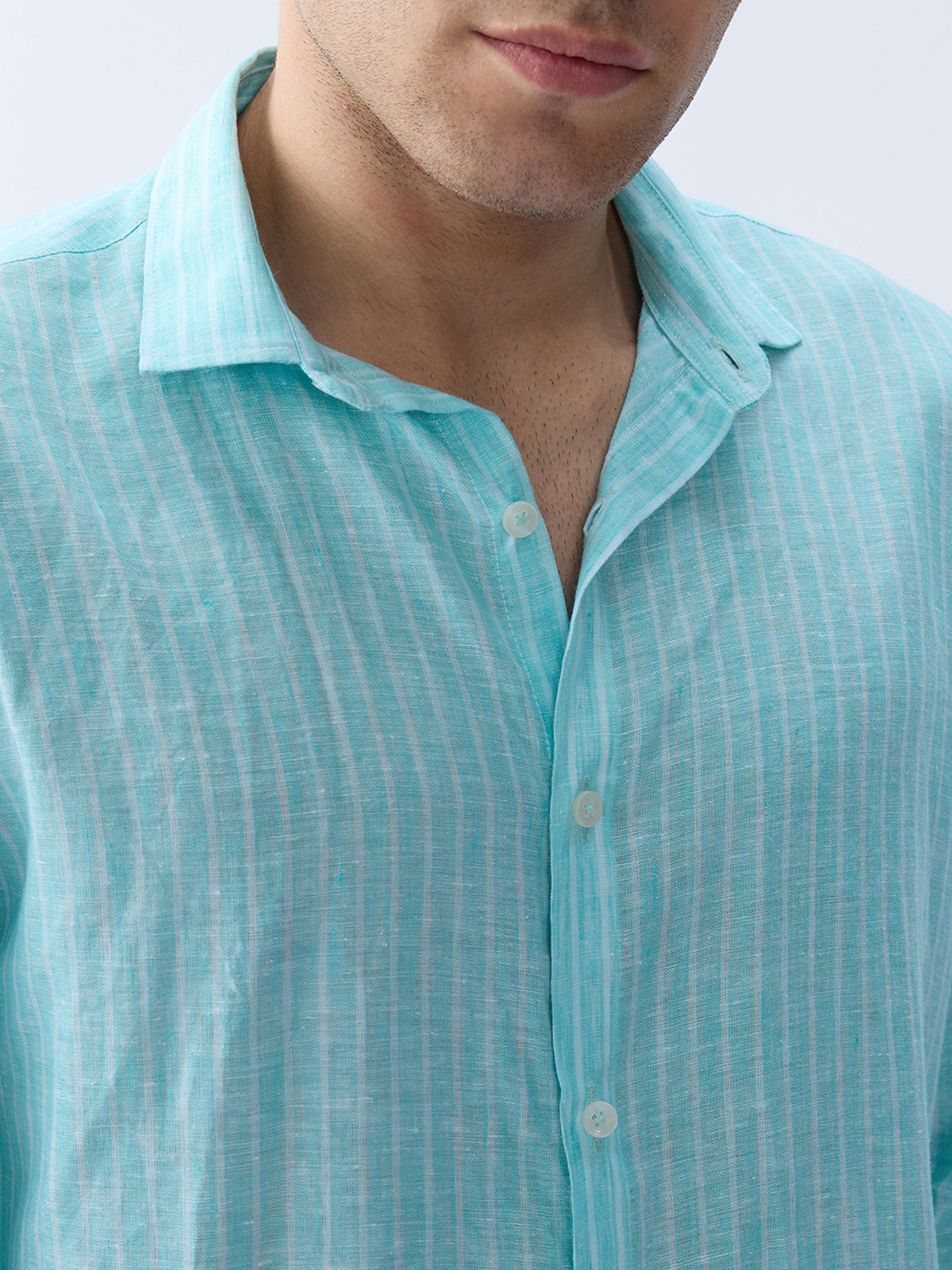 Aqua Blue Luxe Striped 100% Pure Linen