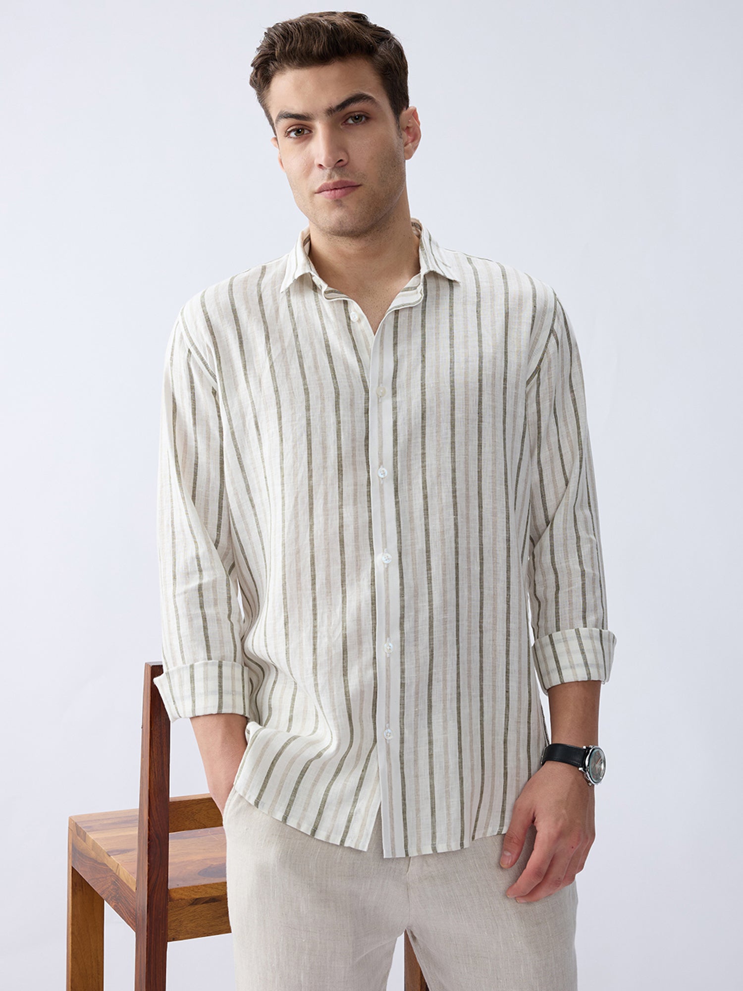 Ivory Dune Luxe Striped 100% Pure Linen