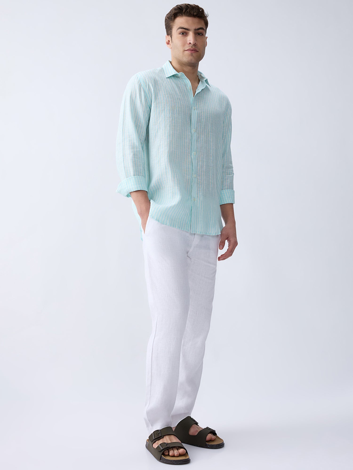 Sea Mist Luxe Striped 100% Pure Linen