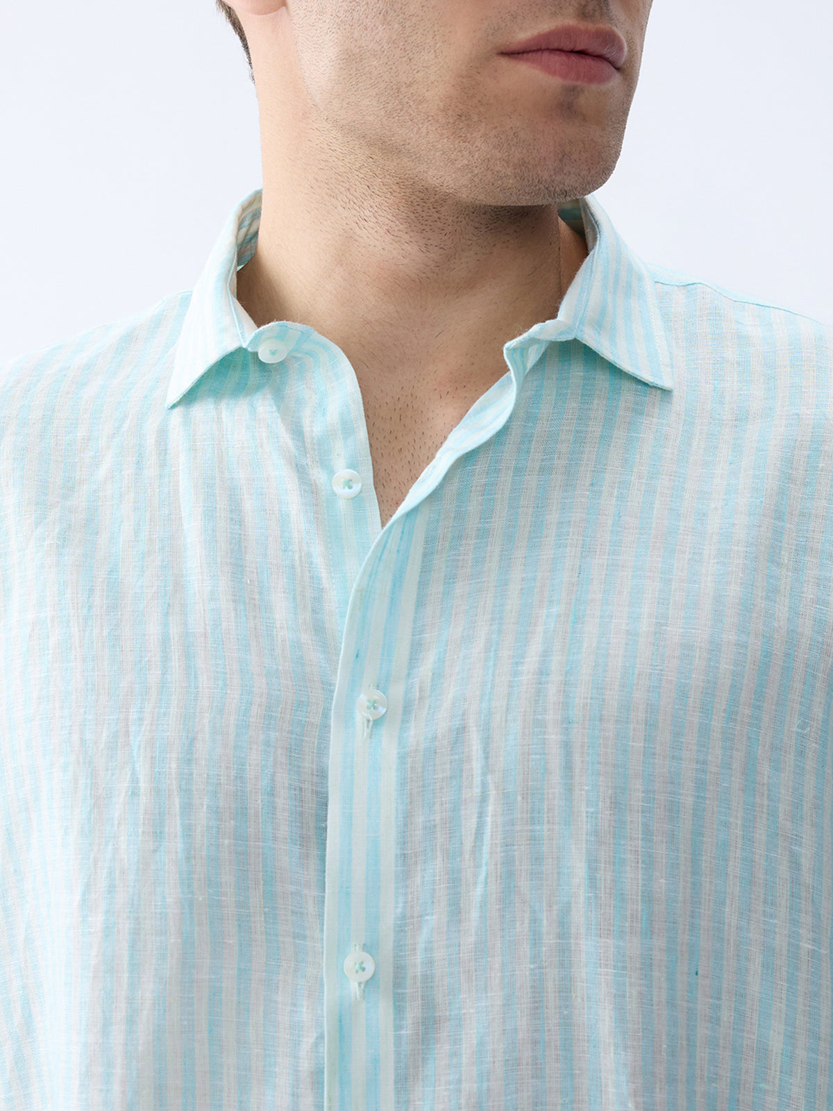 Sea Mist Luxe Striped 100% Pure Linen